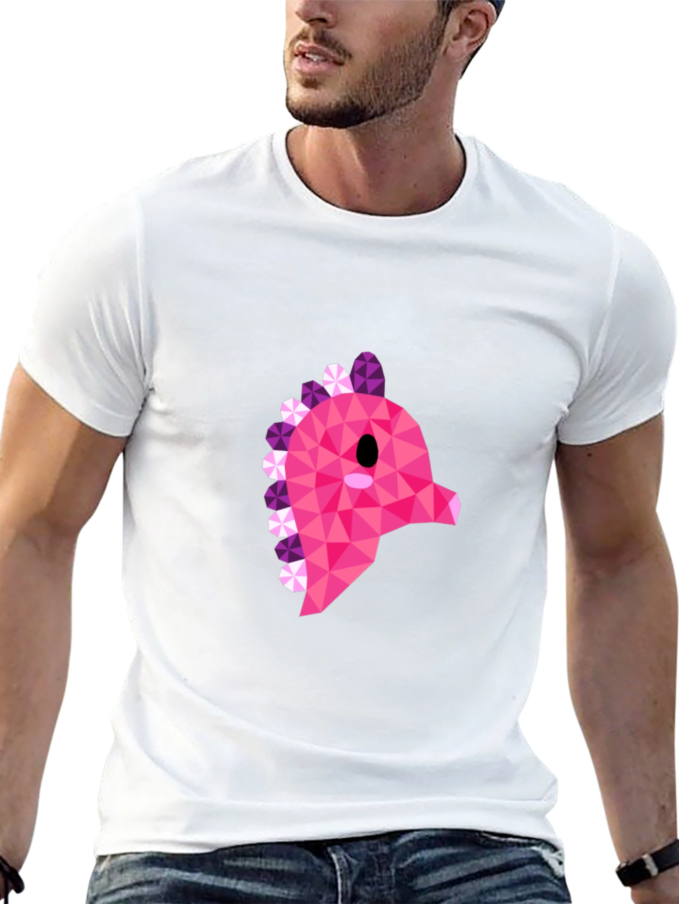 Black Geometric Pink Dinosaur Graphic T-Shirt - Modern Style view 13