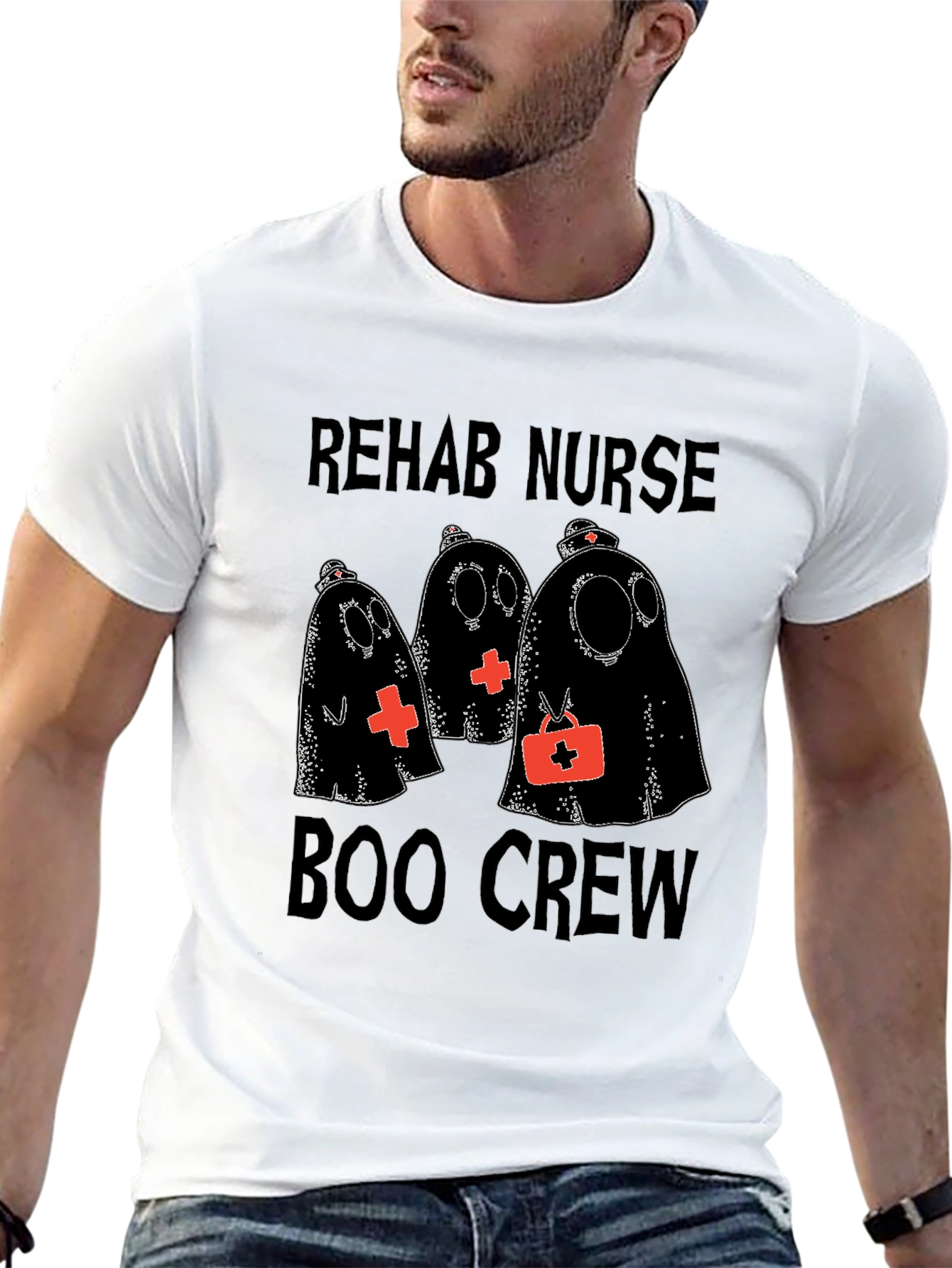 Black Rehab Nurse Boo Crew Halloween T-Shirt view 13