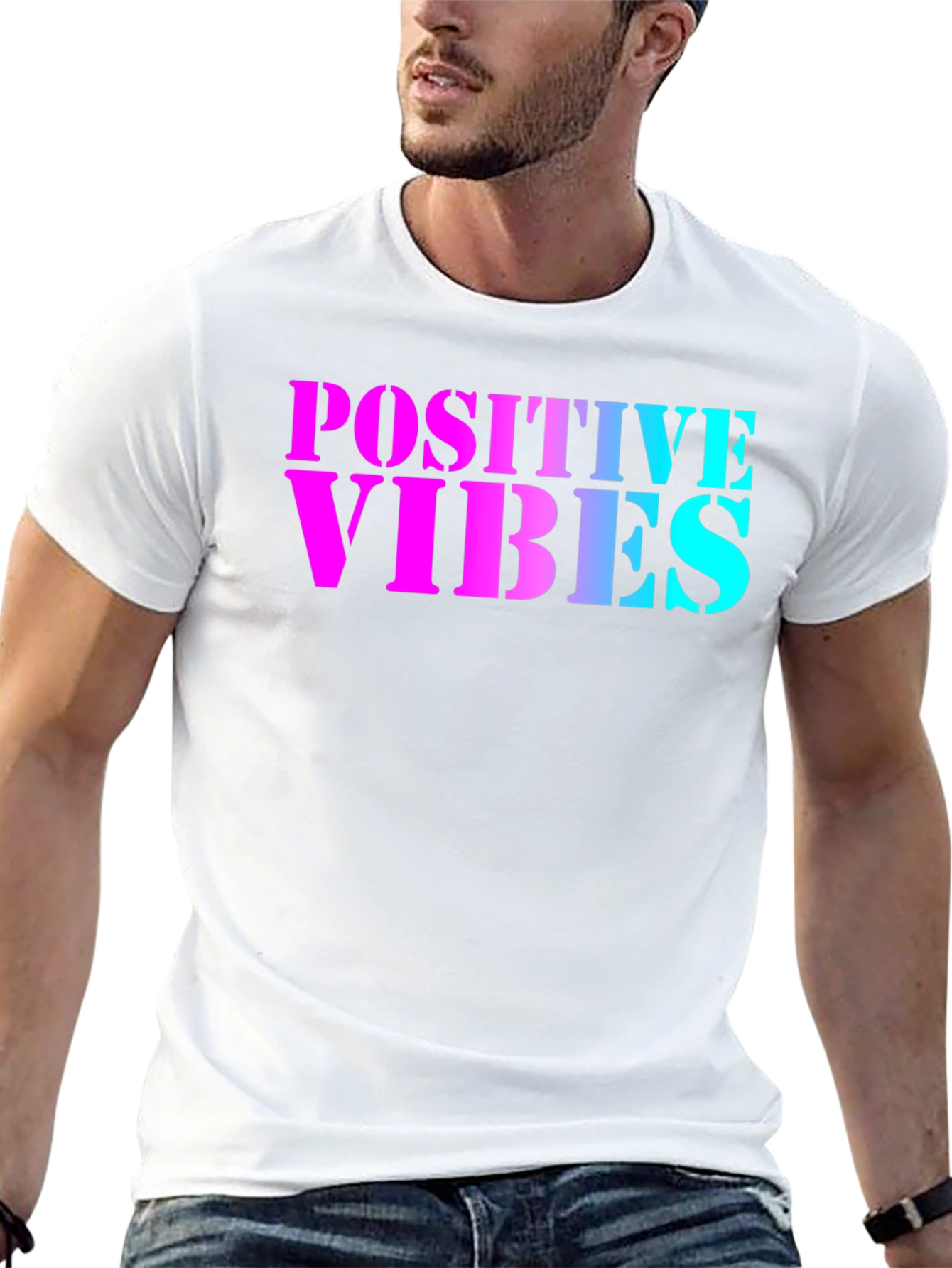 Black Positive Vibes T-Shirt - Black Crew Neck Tee view 13