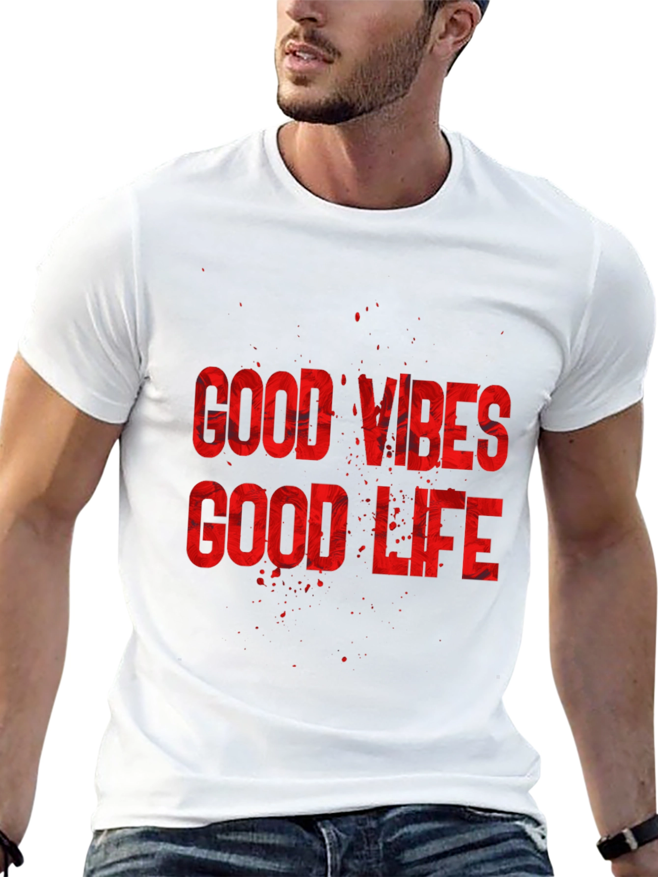 Black Good Vibes Good Life Graphic Tee - Men's Casual T-Shirt view 13