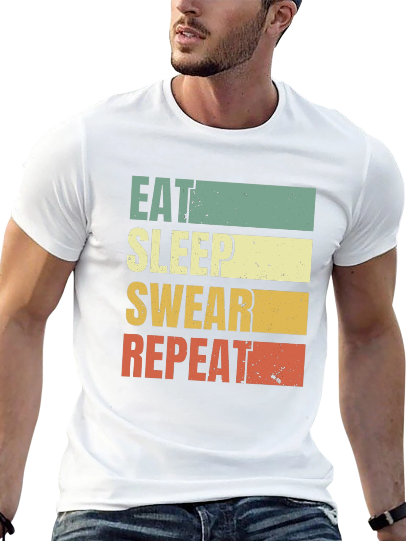 Black Eat Sleep Swear Repeat T-Shirt - Funny Graphic Tee view 13