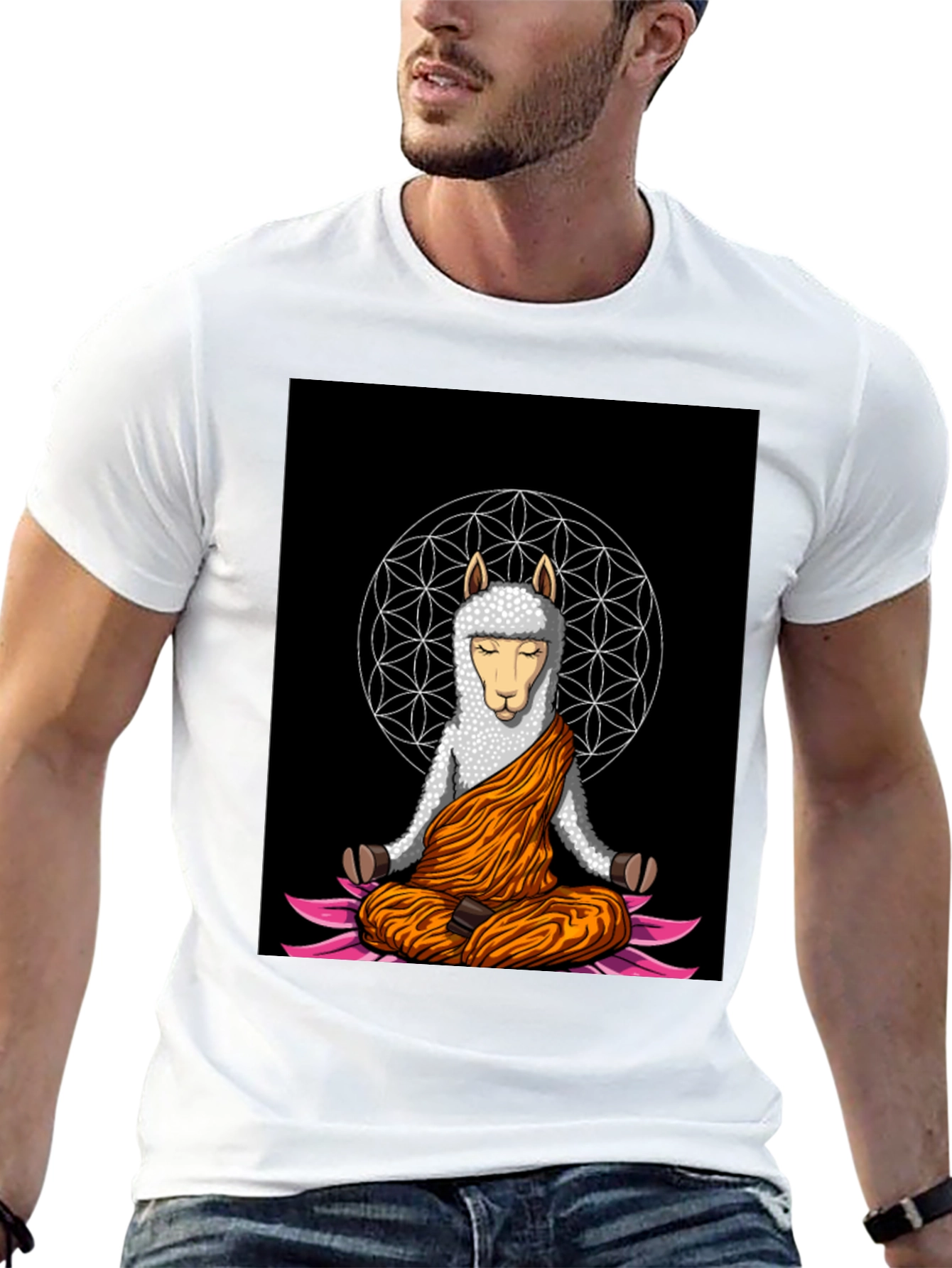 Black Meditating Llama Graphic T-Shirt - Zen Style view 13