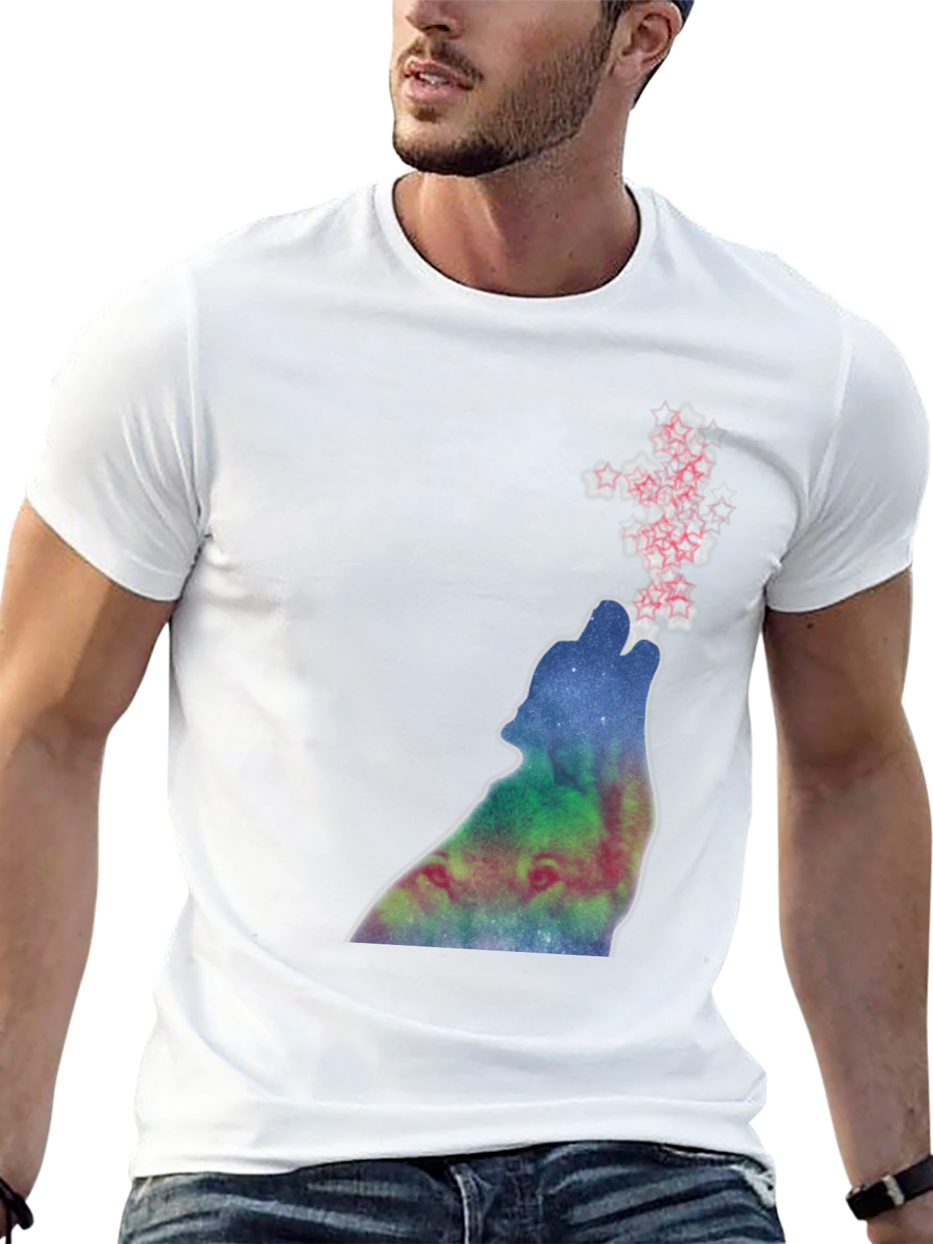 Black Galaxy Wolf Howl Graphic Tee - Soft Black Cotton view 13