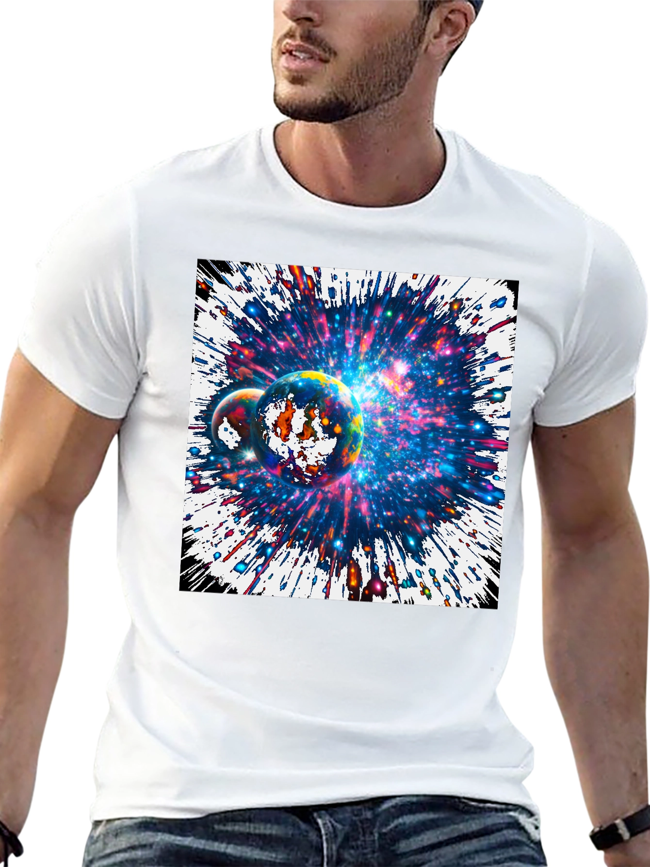 Black Cosmic Planets Graphic Tee - Black Cotton T-Shirt view 13