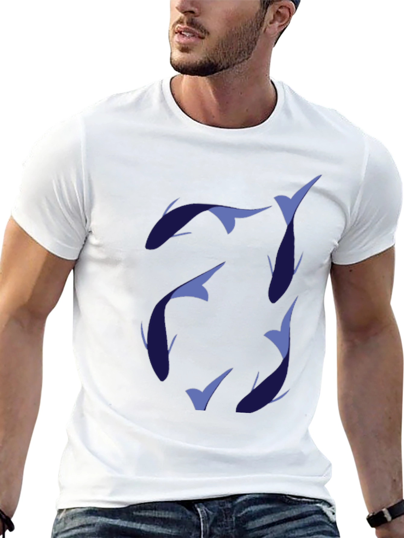 Black Stylish Men's Black T-Shirt with Fish Design view 13