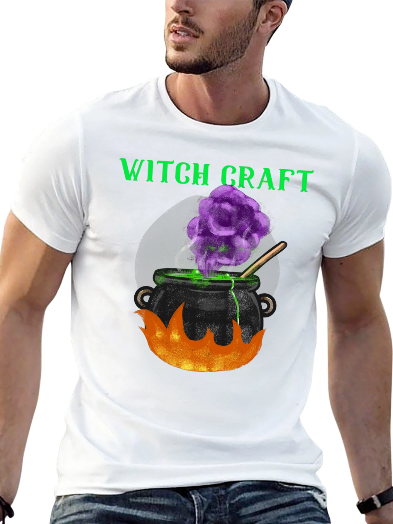 Black Witchcraft Cauldron Graphic Tee - Halloween Apparel view 13