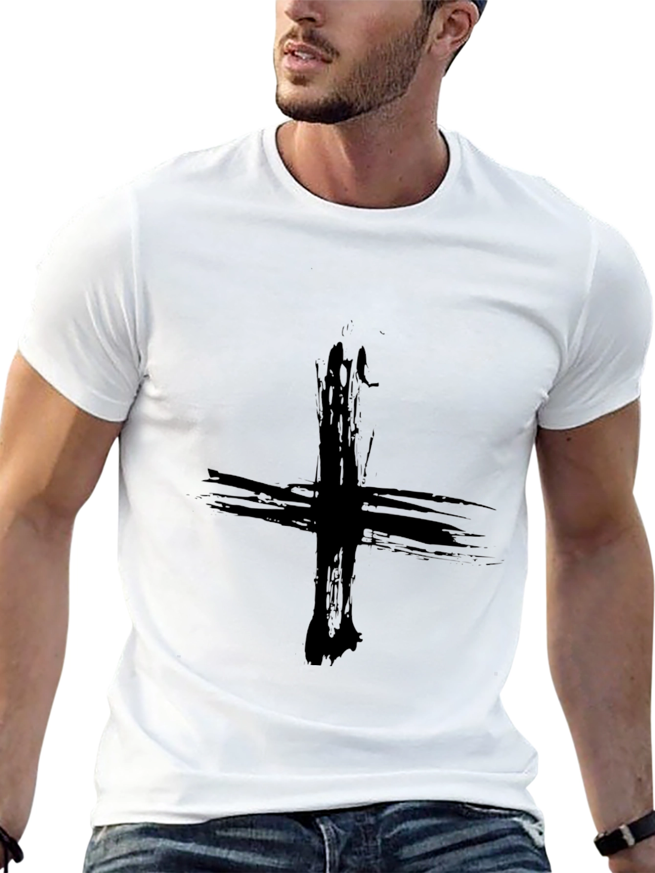Black Grunge Cross Graphic Tee - Black view 13