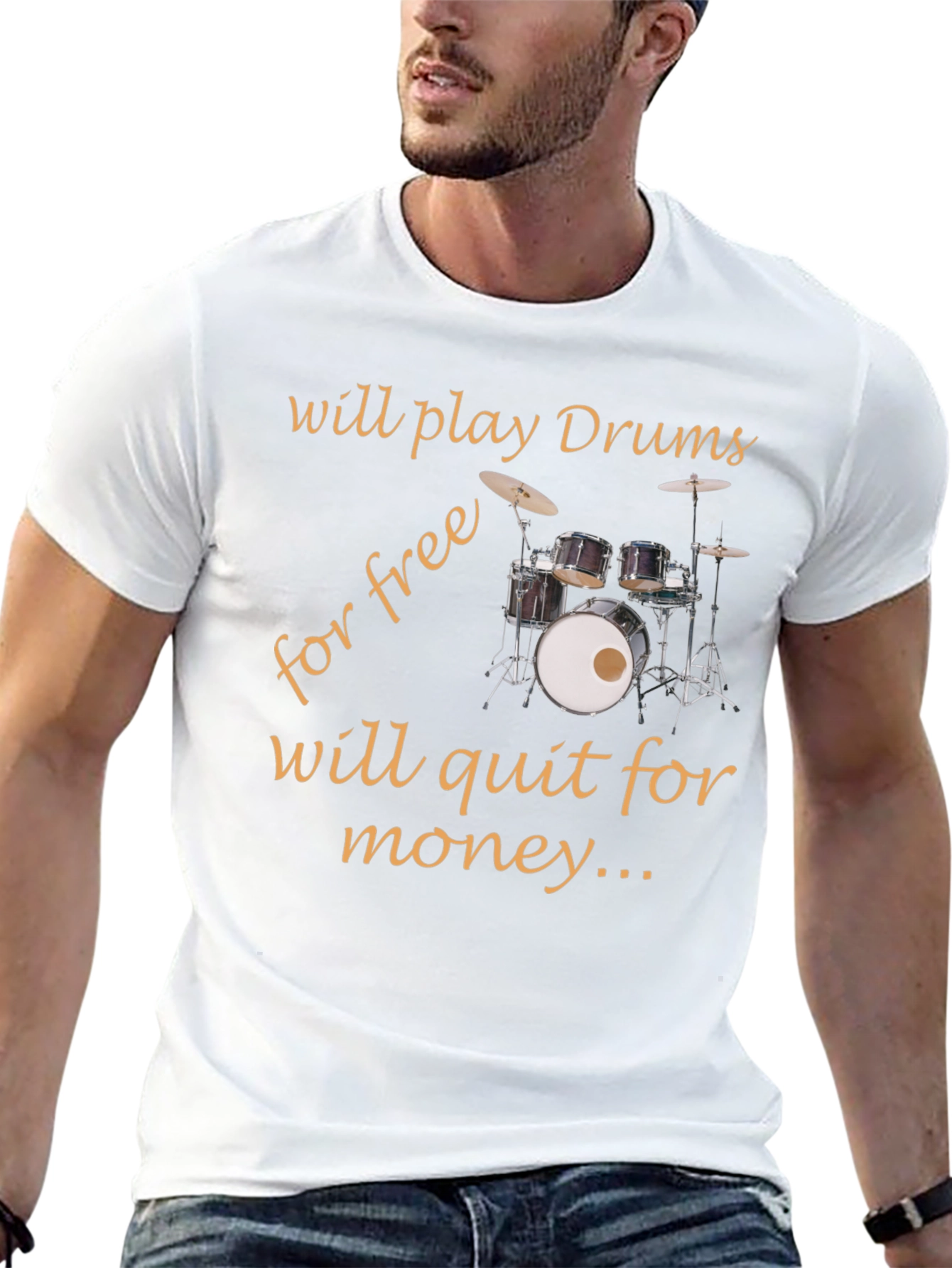 Black Funny Drummer T-Shirt - Play Drums Free, Quit For Money view 13