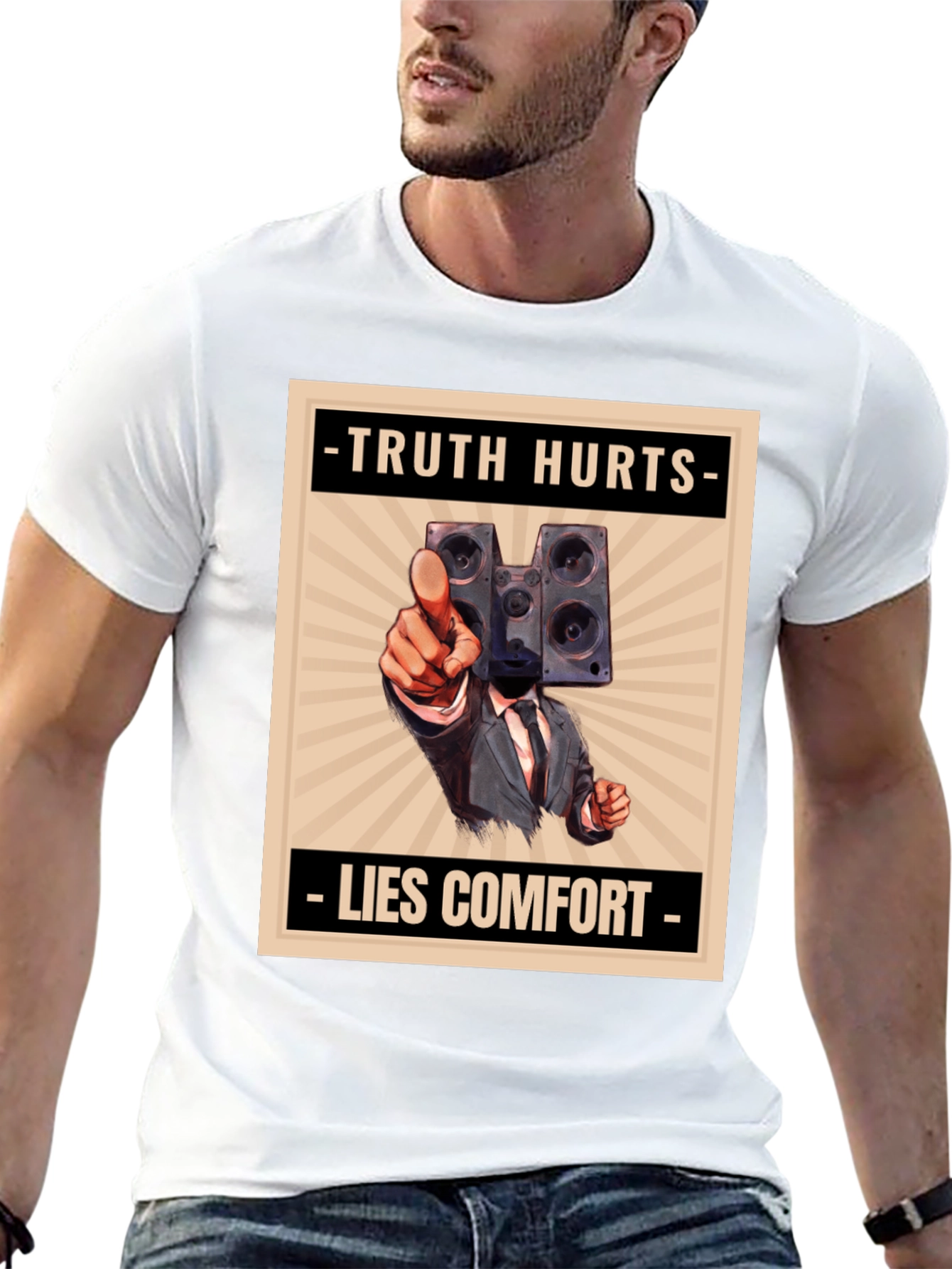 Black Truth Hurts Men's Graphic Tee - Speaker Head view 13