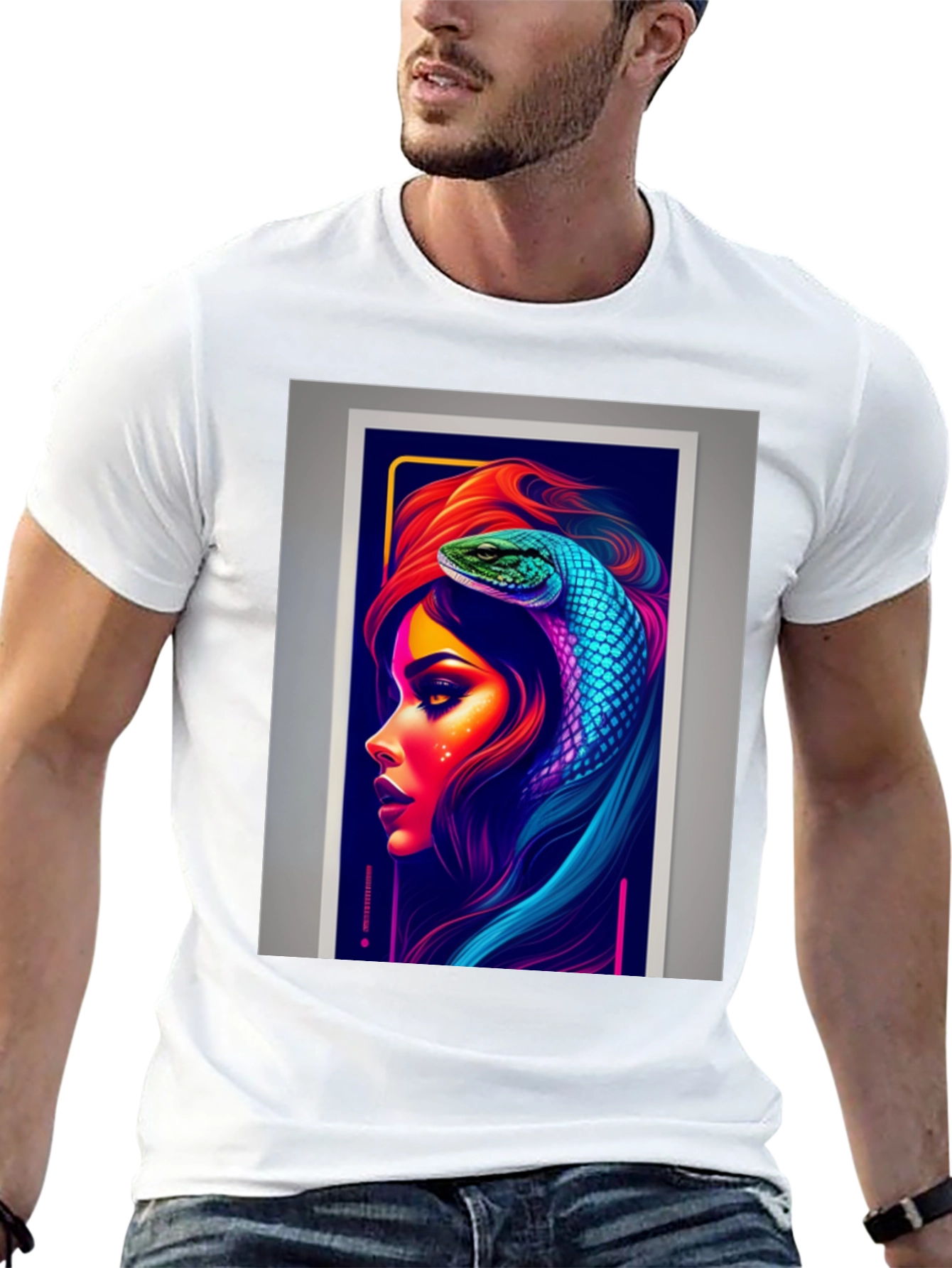 Black Neon Snake Woman Graphic Tee - Stylish & Unique view 13