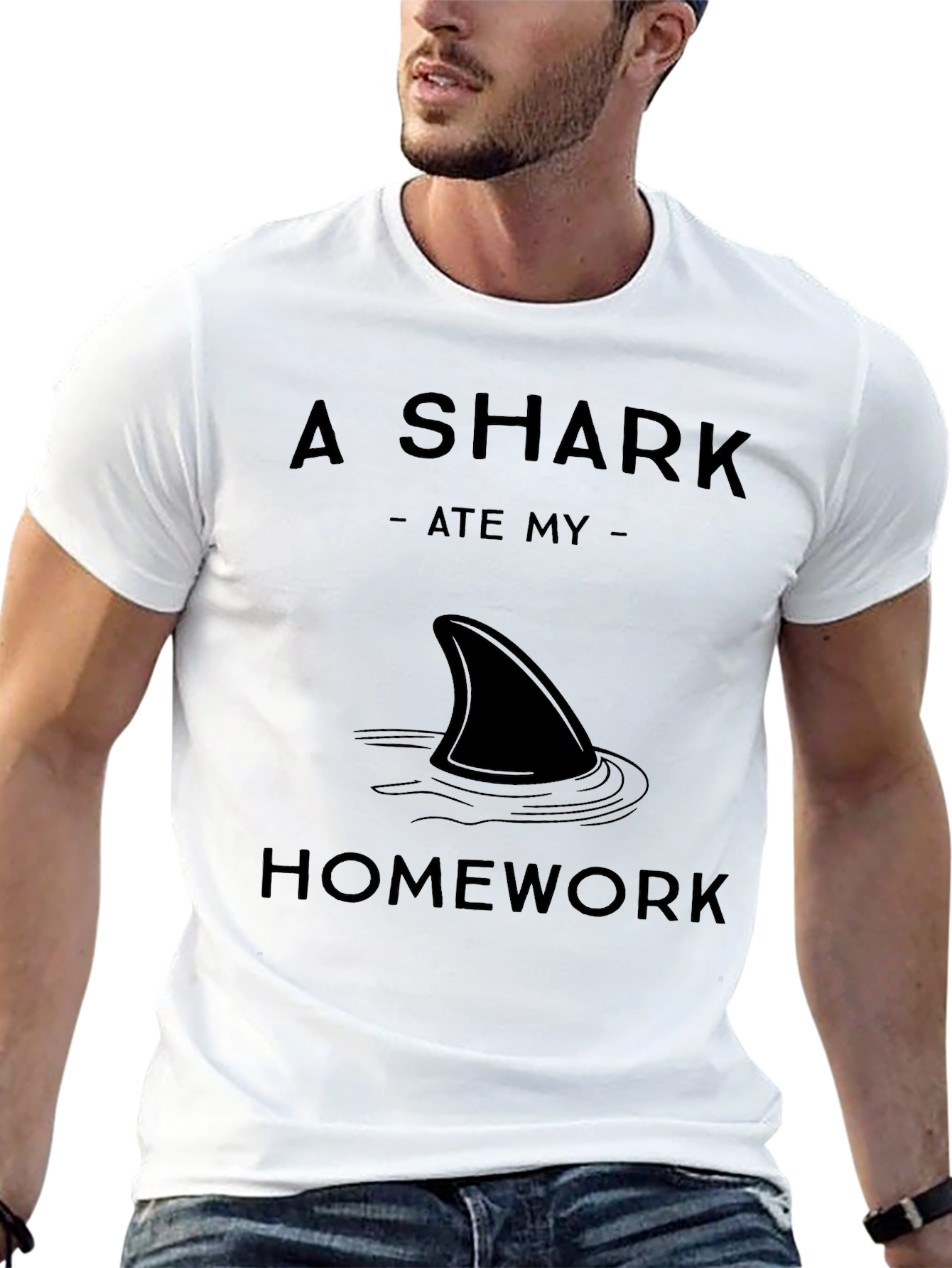 Black A Shark Ate My Homework Graphic T-Shirt view 13