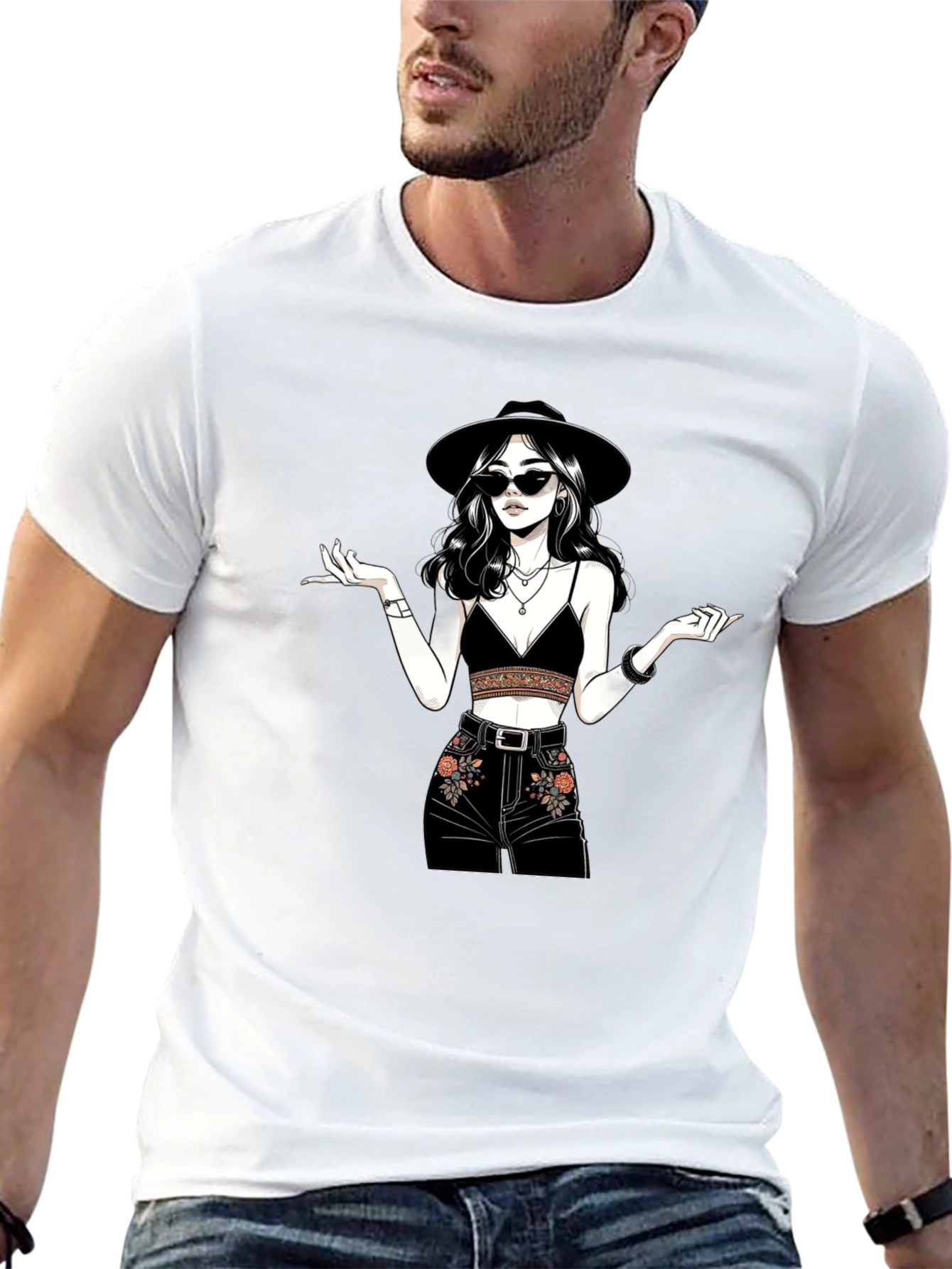 Black Stylish Graphic Print T-Shirt - Boho Chic view 13