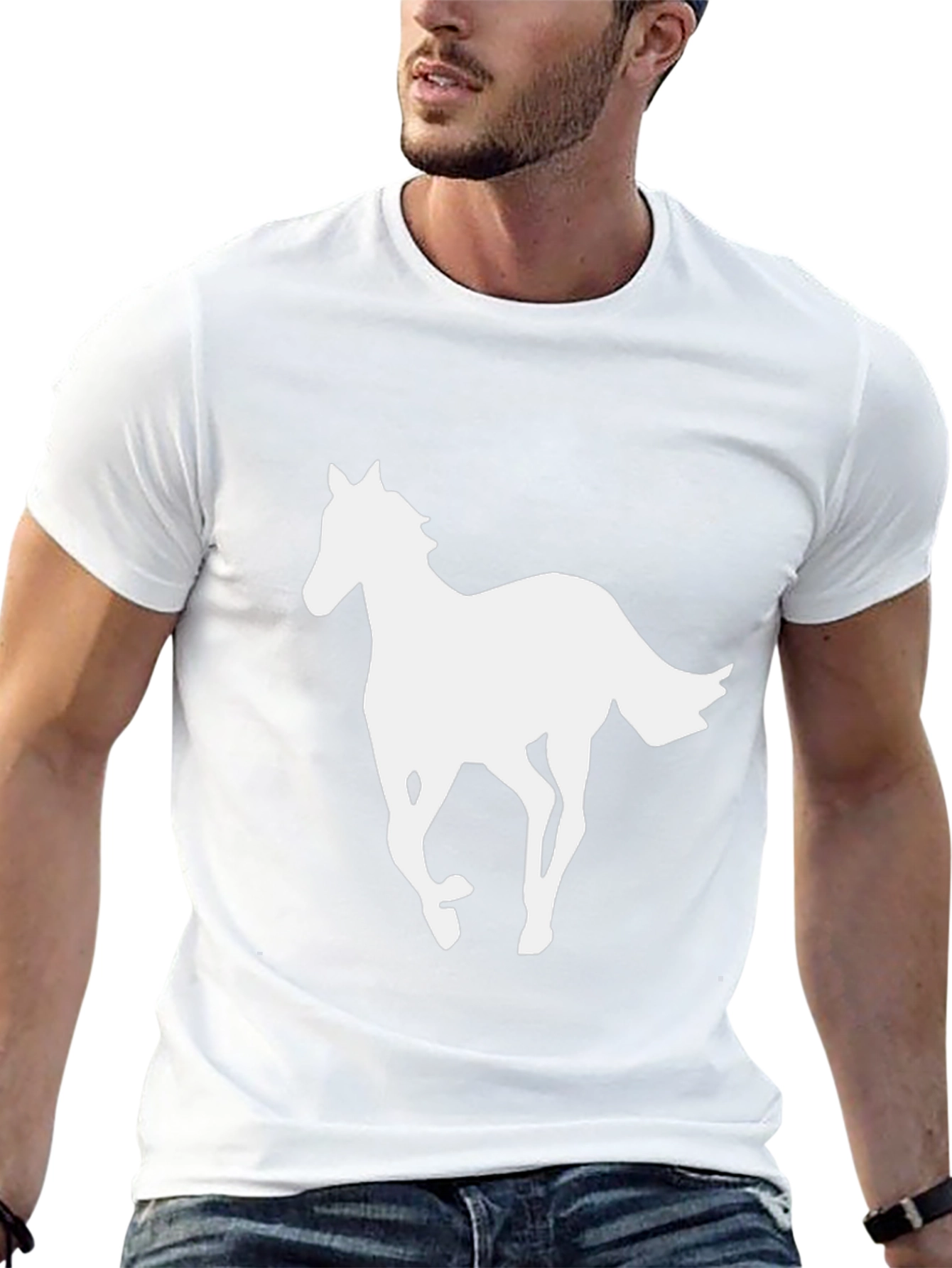 Black Black T-Shirt with White Horse Graphic view 13