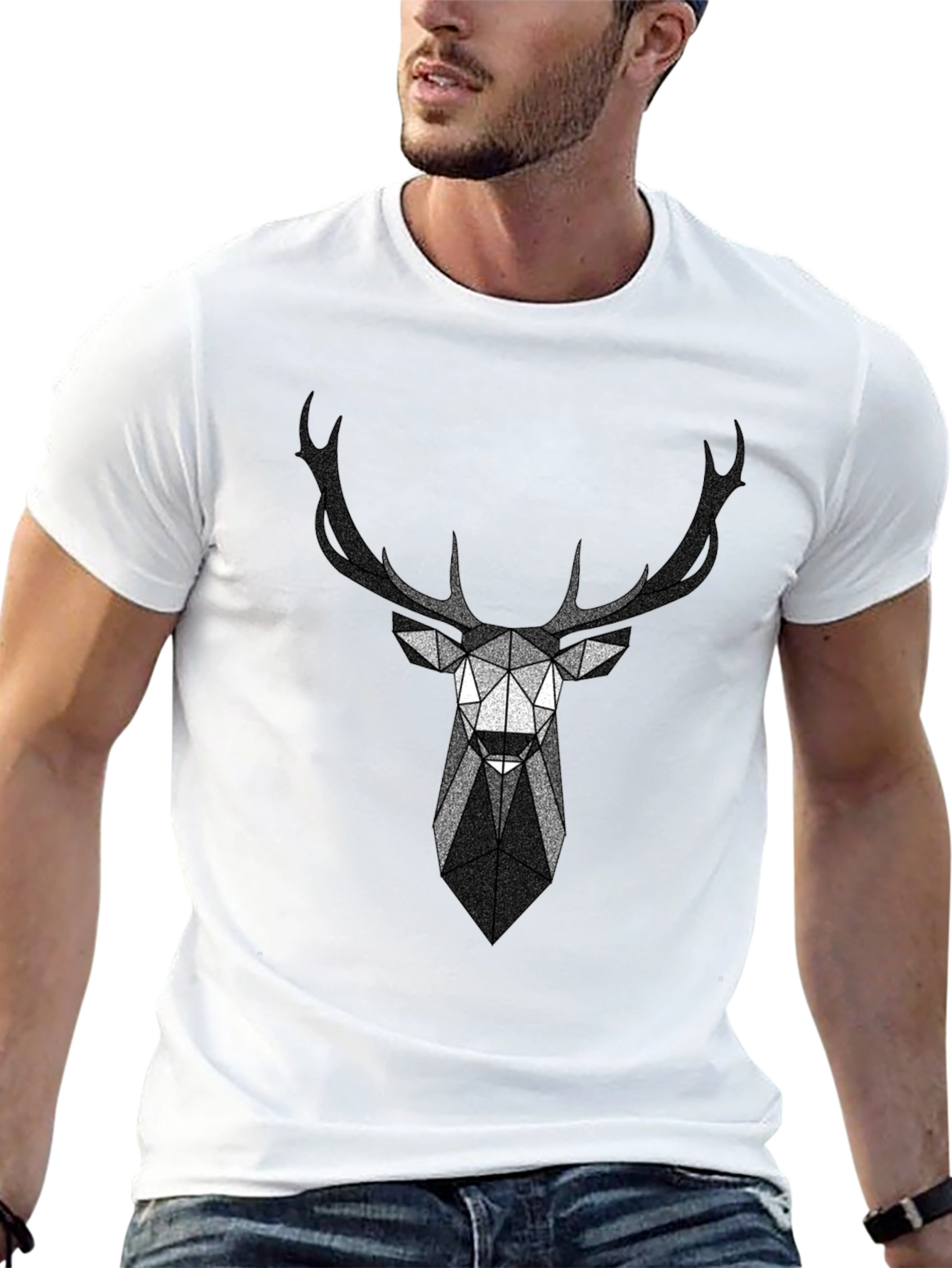 Black Geometric Deer Head Graphic T-Shirt view 13