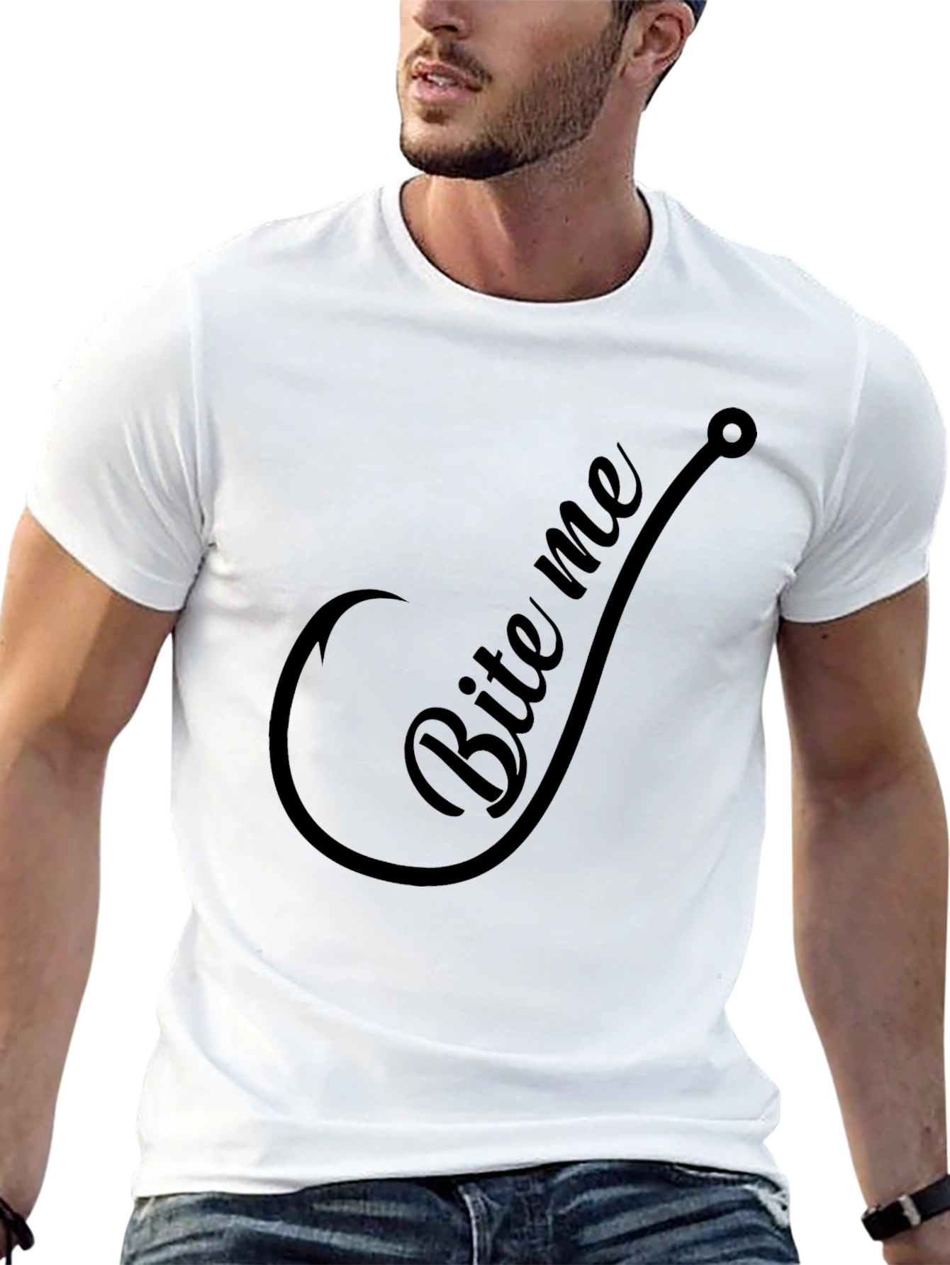 Black Bite Me Fishing Hook Graphic Tee - Black T-Shirt view 13