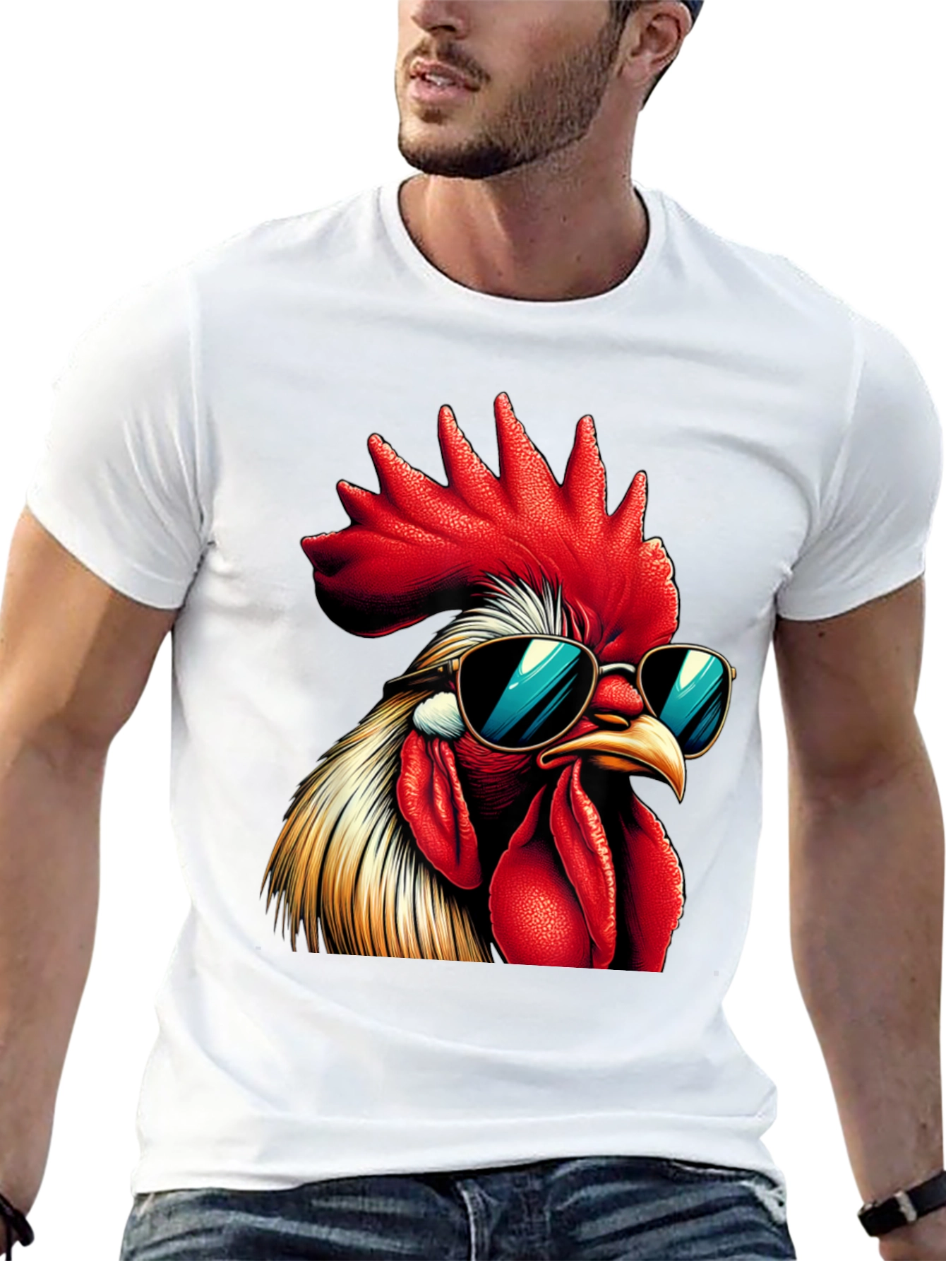 Black Cool Rooster Graphic Tee - Funny Chicken T-Shirt view 13