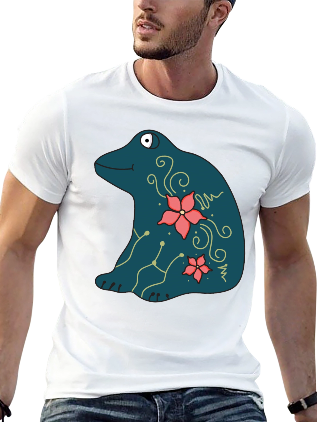 Black Frog and Flower Graphic Print Black T-Shirt view 13