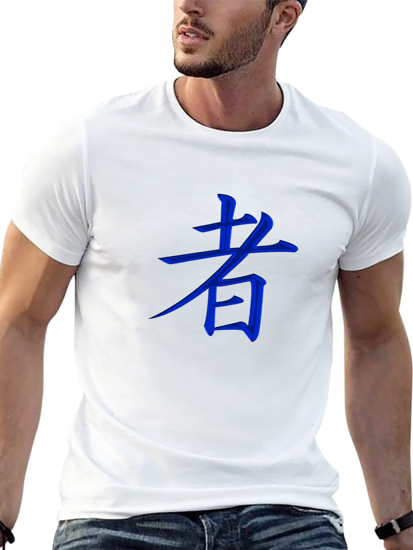 Black Blue Kanji Character Black T-Shirt view 13