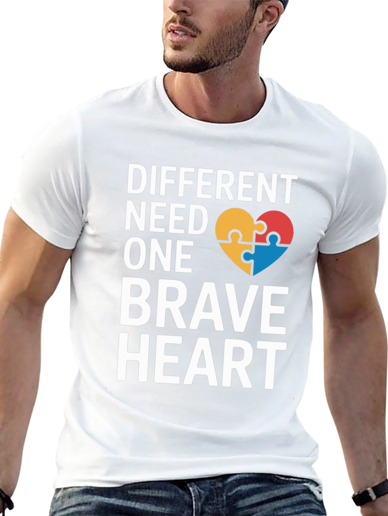 Black Different Need One Brave Heart Autism Awareness T-Shirt view 13