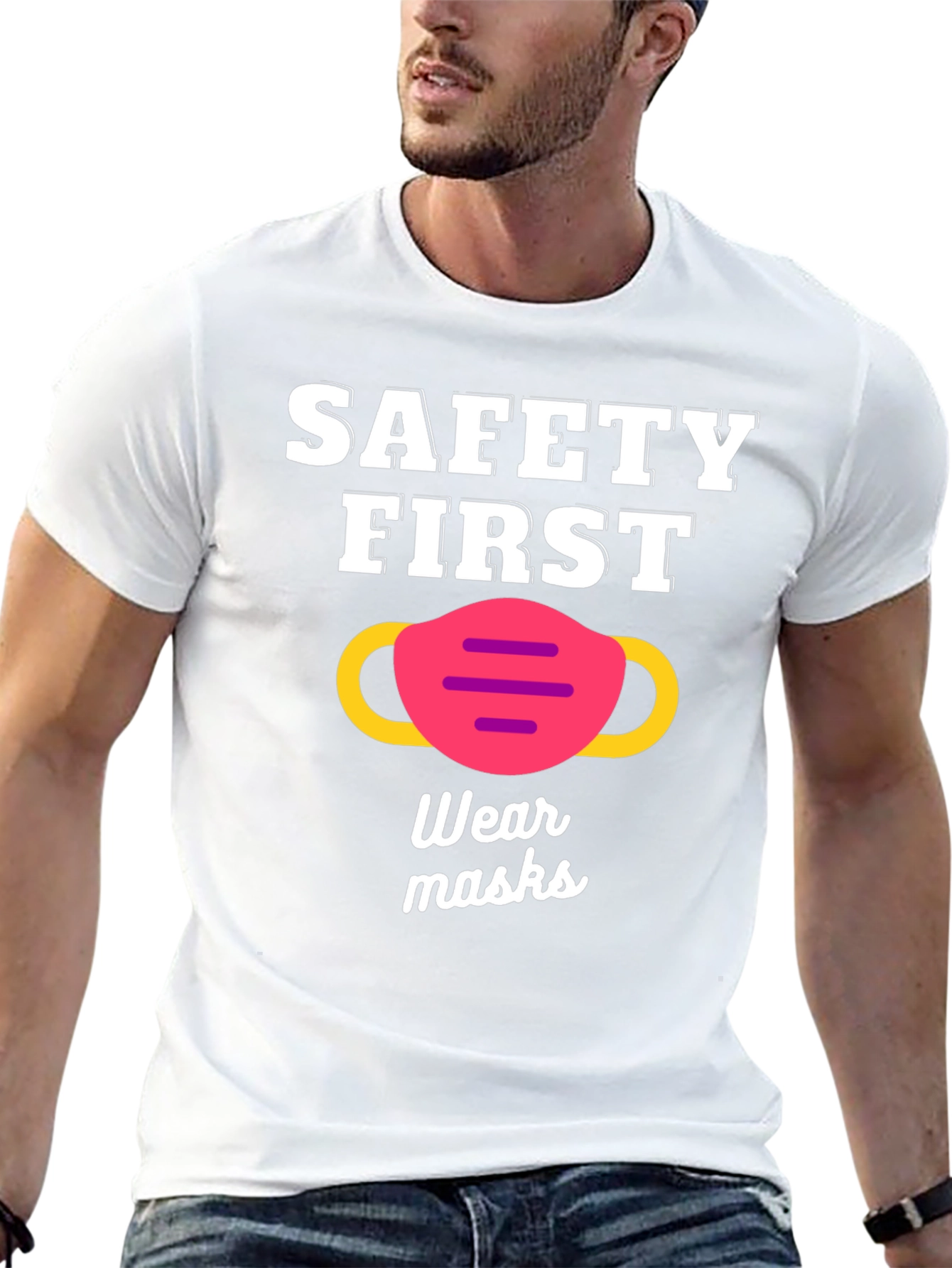 Black Safety First Wear Masks Graphic Tee view 13