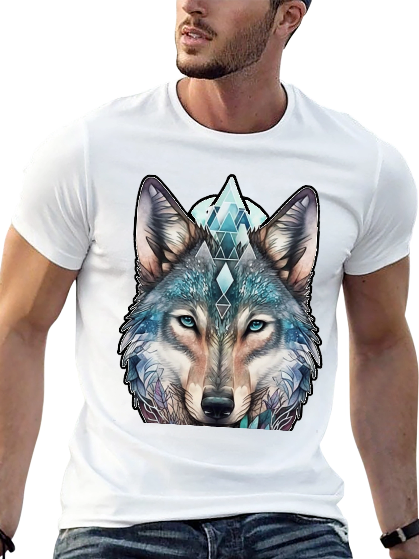 Black Wolf Graphic Tee - Geometric Design, Soft Cotton view 13