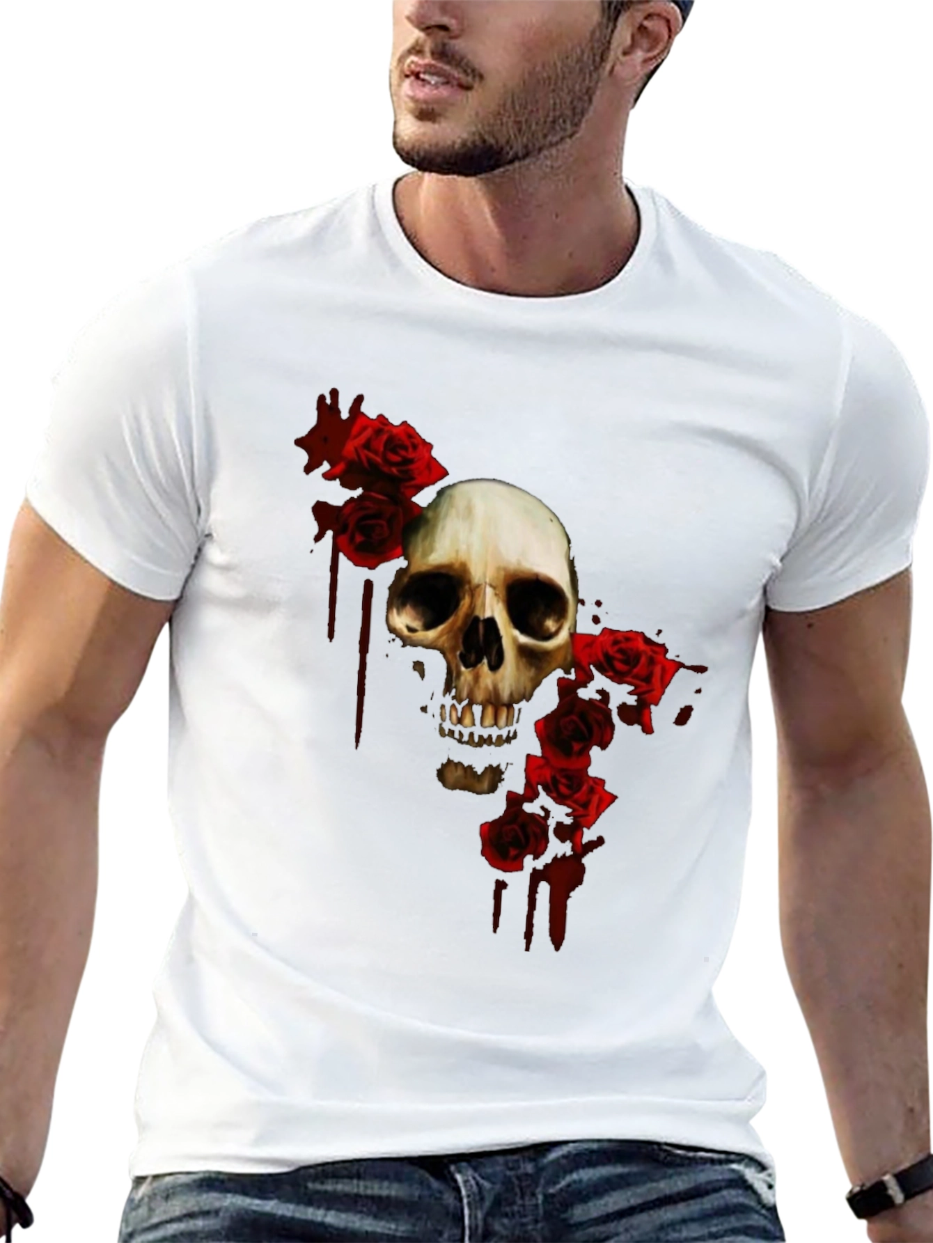 Skull and Roses Graphic T-Shirt - Gothic Style - 13