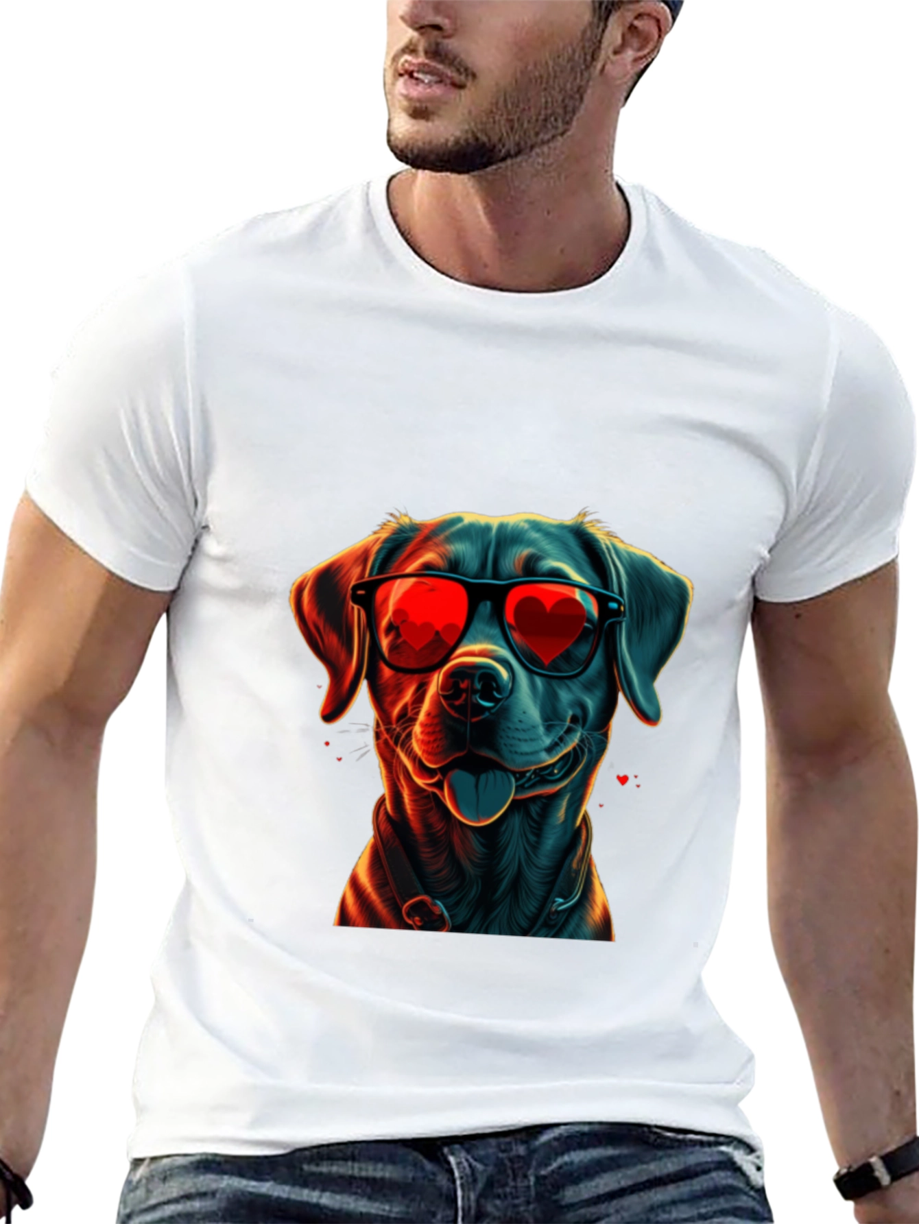 Black Dog with Heart Sunglasses Graphic Tee view 13