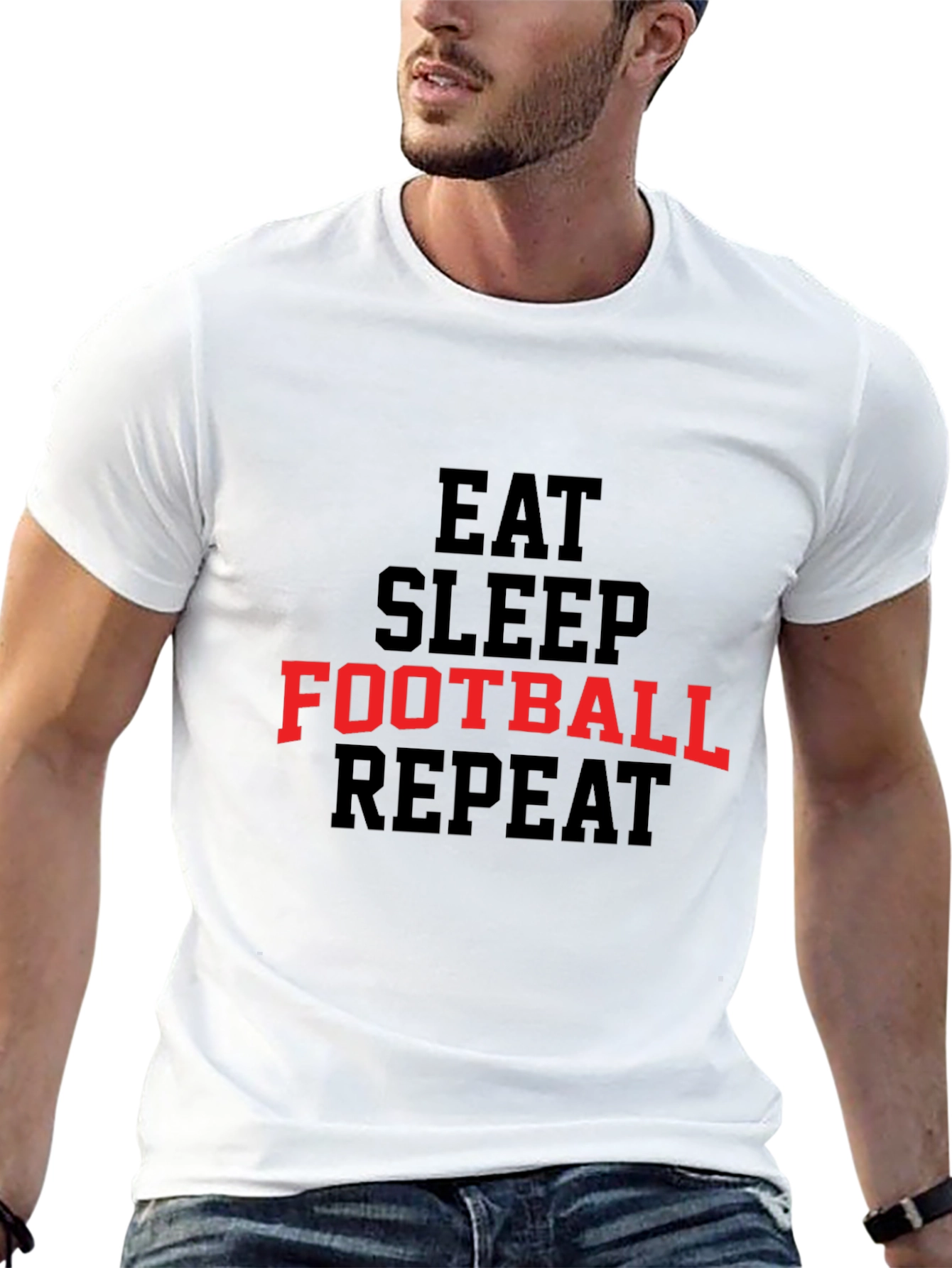 Black Eat Sleep Football Repeat Graphic Tee view 13
