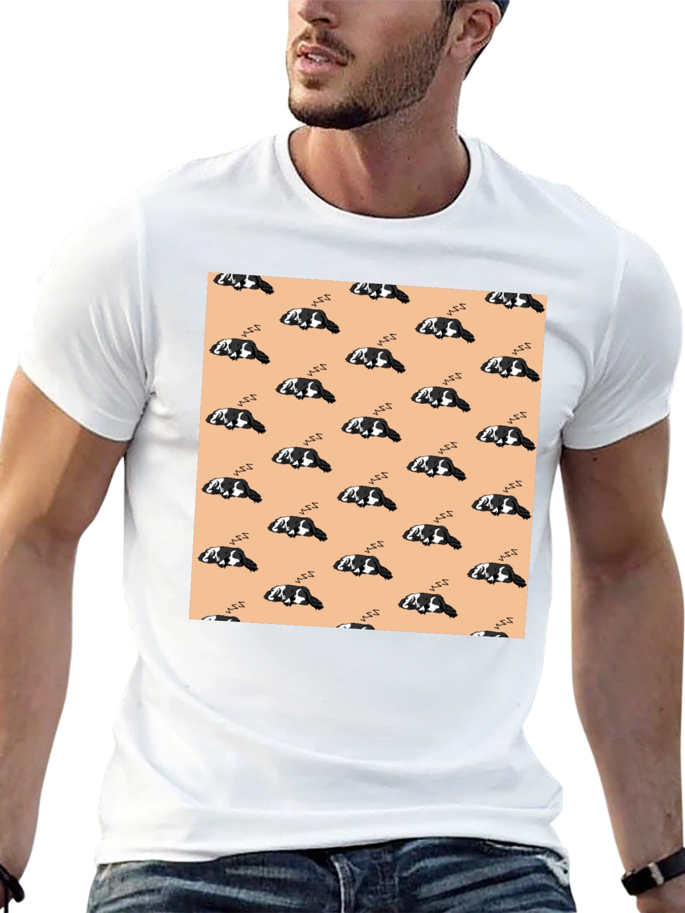 Cute Sleeping Dog Pattern Black T-Shirt - 13