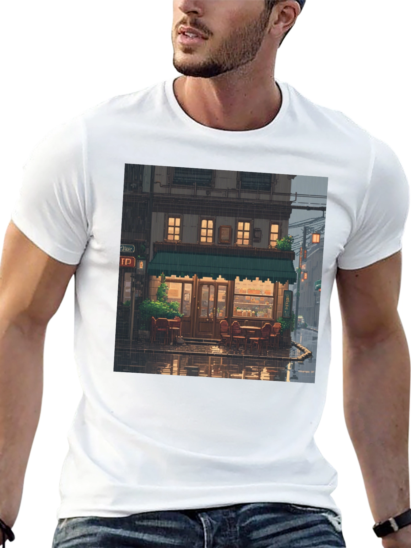 Black Rainy Day Cafe T-Shirt view 13