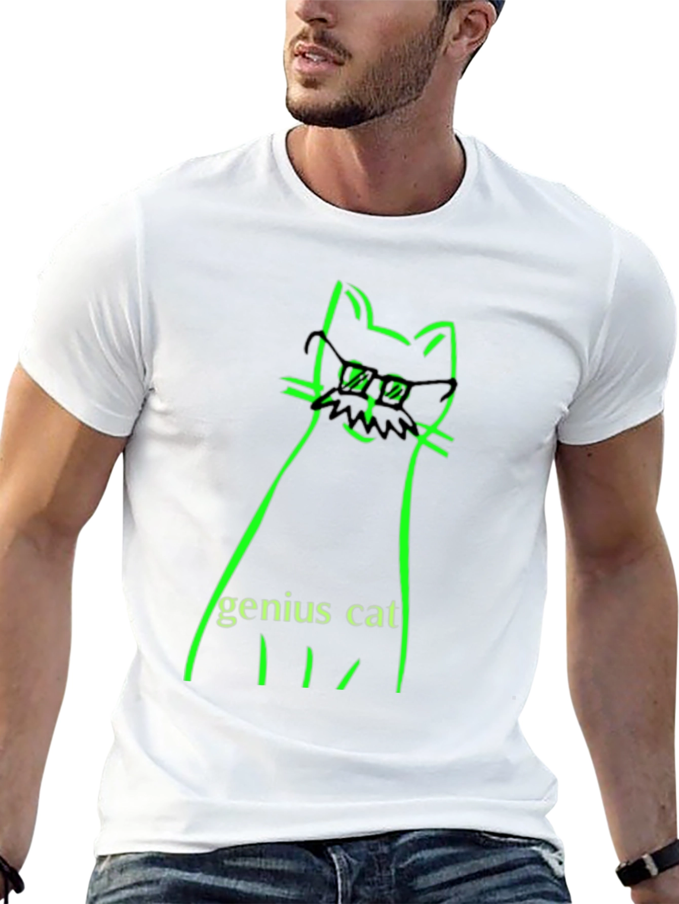 Black Genius Cat Black T-Shirt - Whimsical & Clever Design view 13