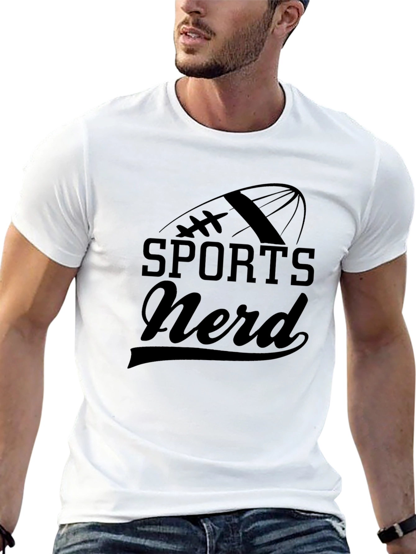 Black Sports Nerd Graphic T-Shirt - Black Cotton Tee view 13