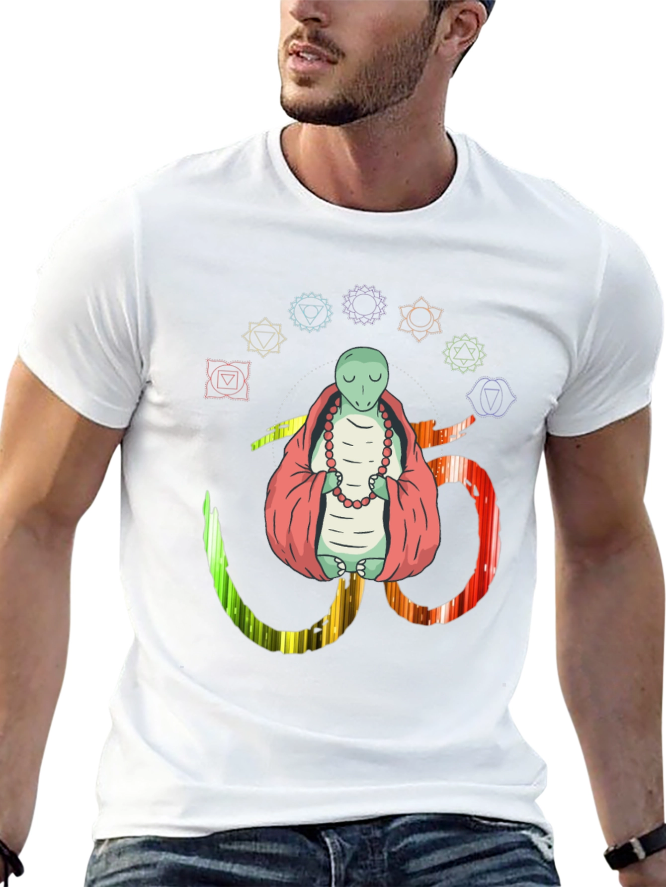 Black Meditating Lizard Om Yoga Chakra T-Shirt view 13