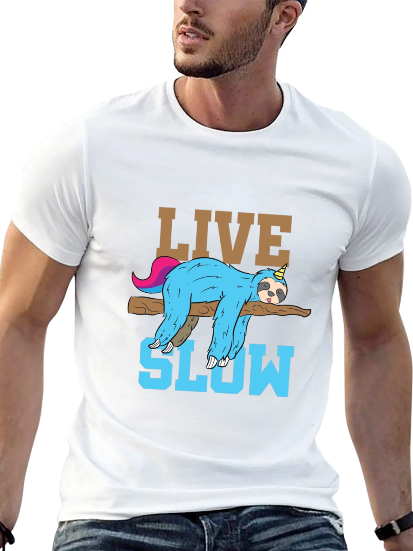 Black Live Slow Sloth T-Shirt - Relaxed Unisex Tee view 13