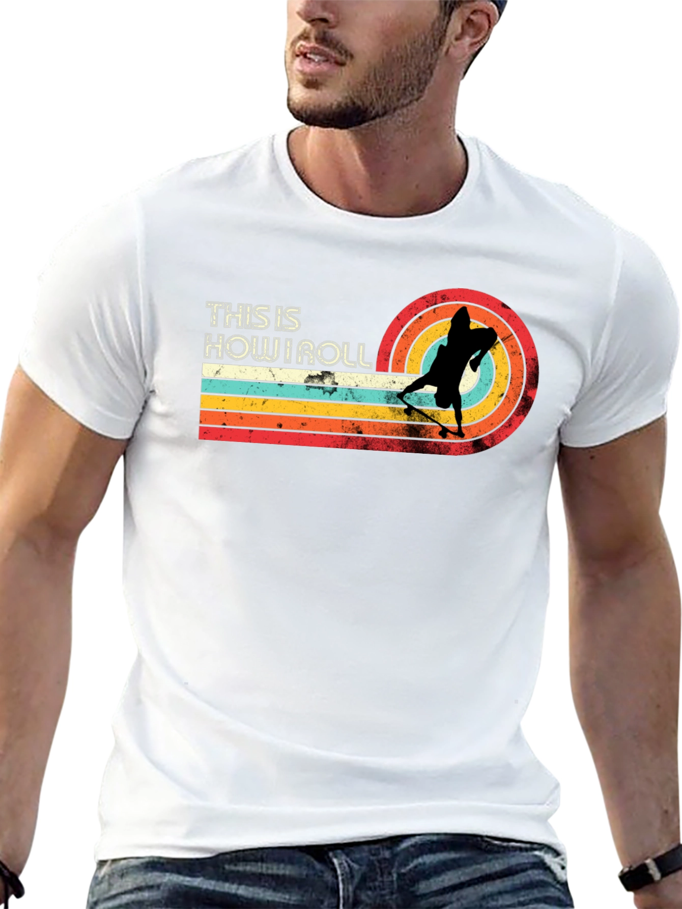 Black This Is How I Roll Skateboard Retro Graphic T-Shirt view 13