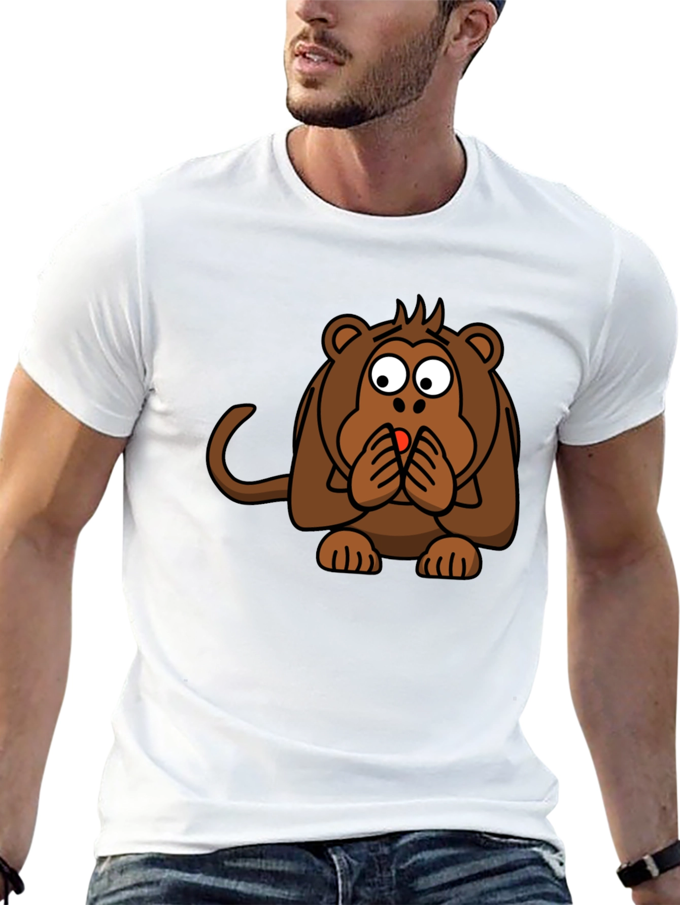 Black Funny Monkey Graphic T-Shirt - Black Crew Neck view 13