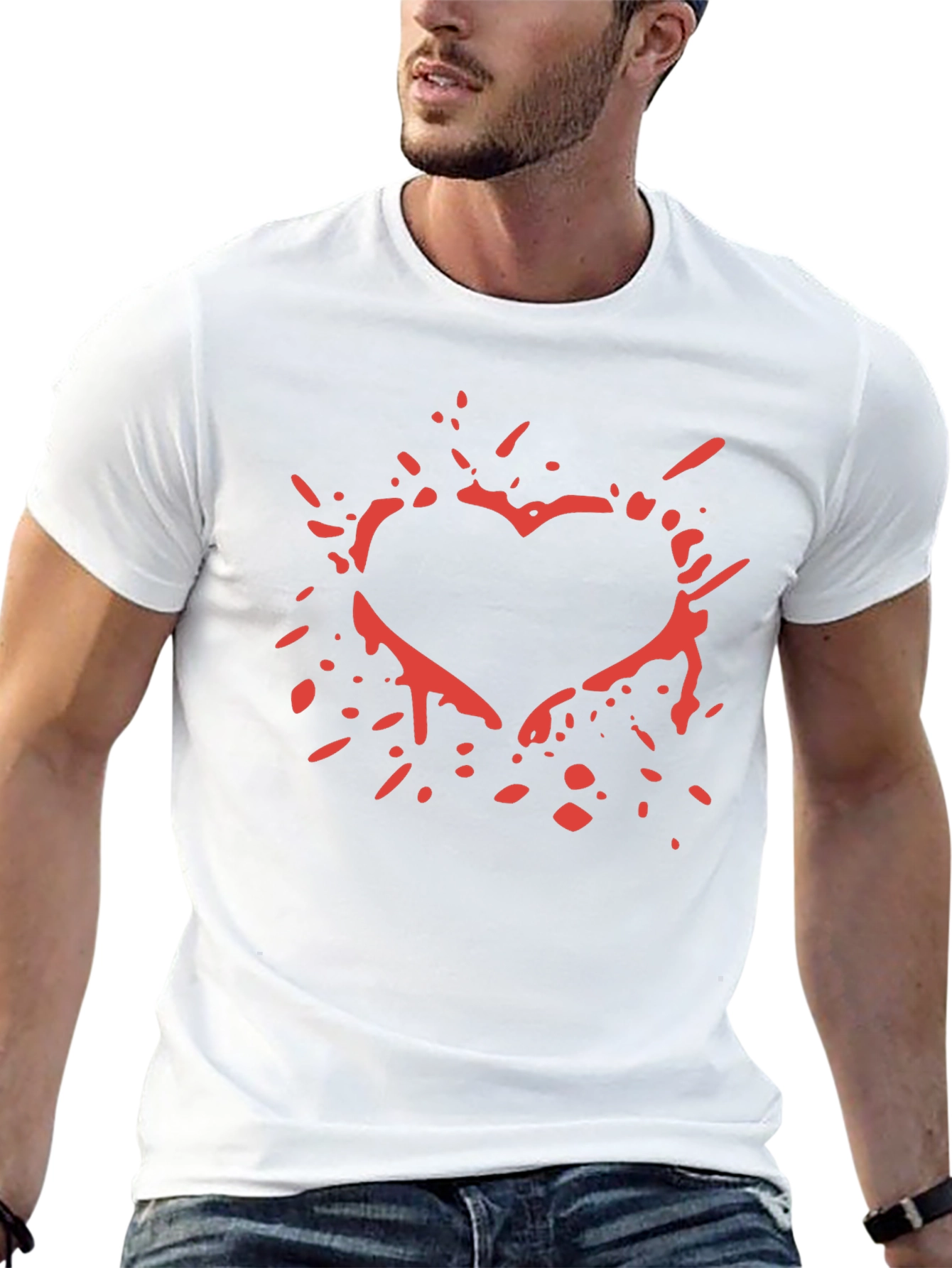 Black Red Splatter Heart Graphic T-Shirt view 13