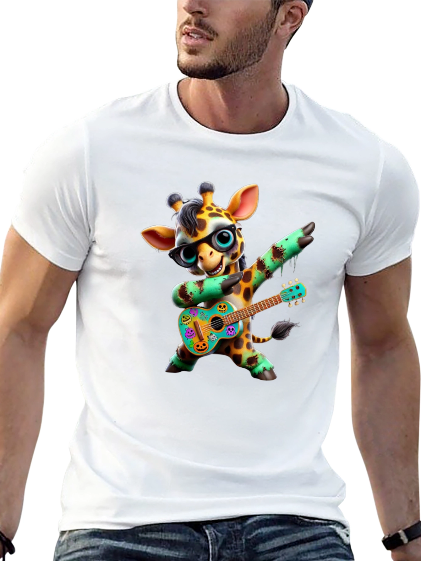 Black Giraffe Guitar Player Graphic Tee - Black view 13