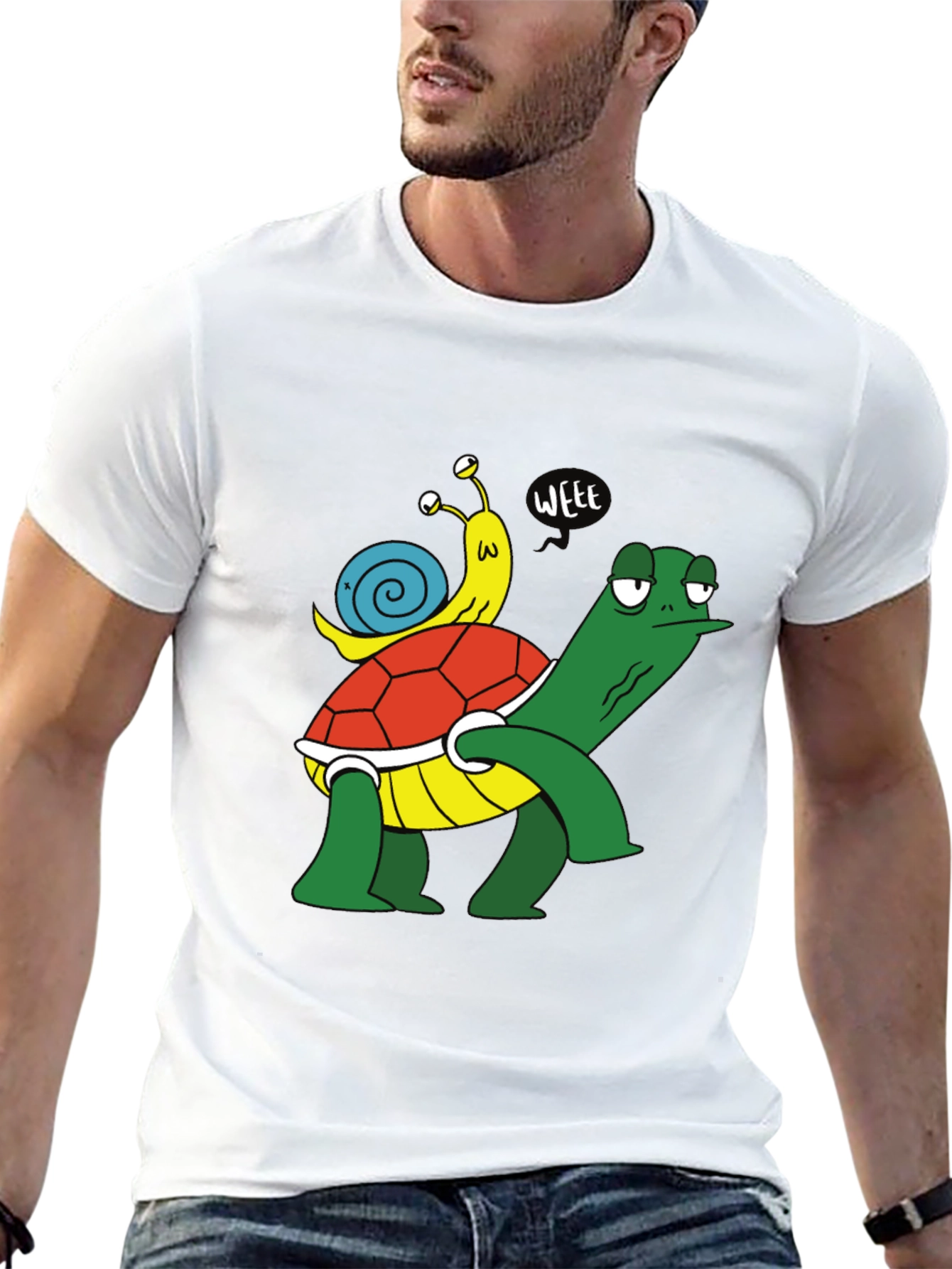 Black Funny Turtle and Snail Cartoon Black T-Shirt view 13