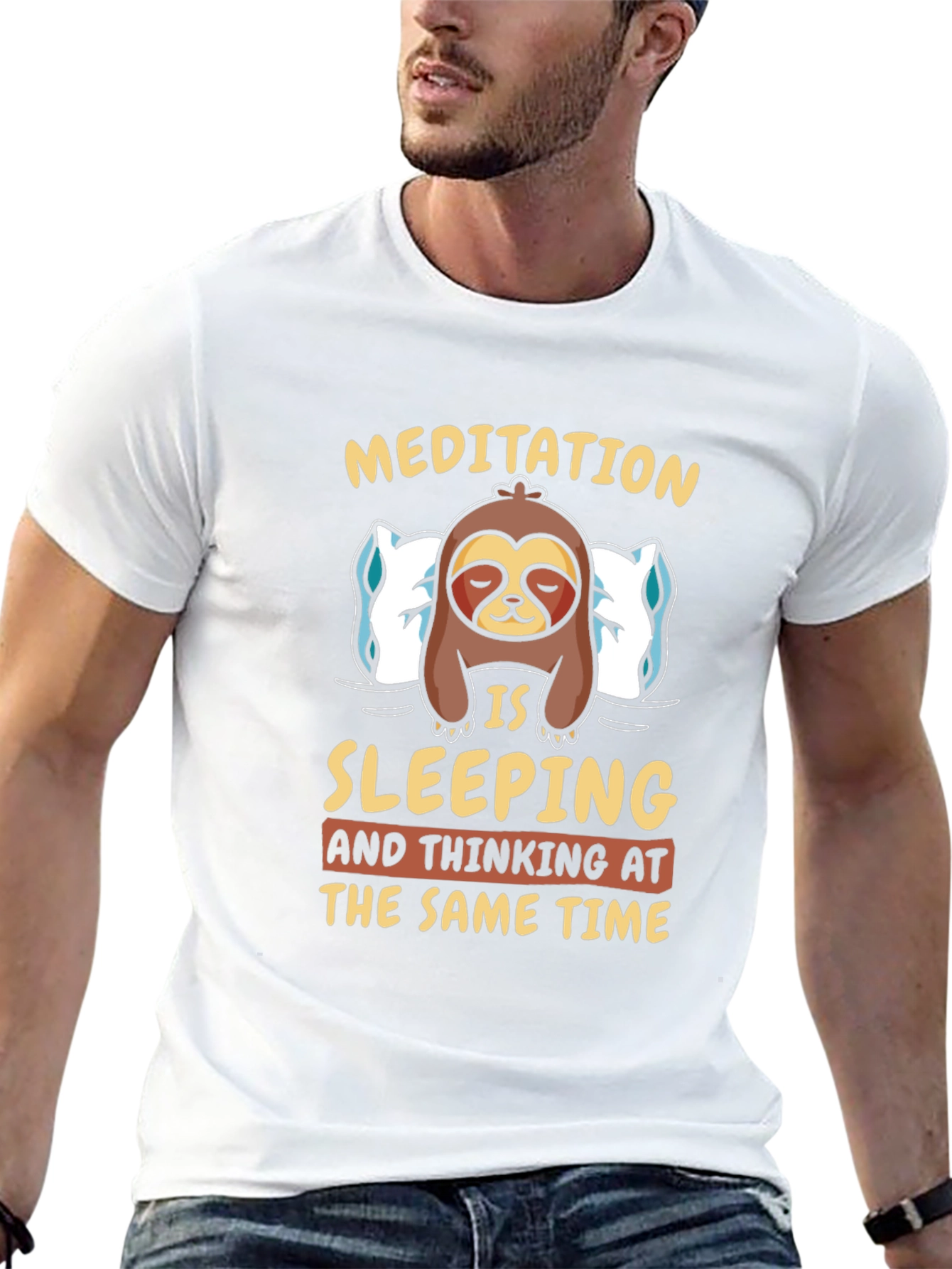 Meditation Sloth Graphic Tee: Sleeping & Thinking T-Shirt - 13
