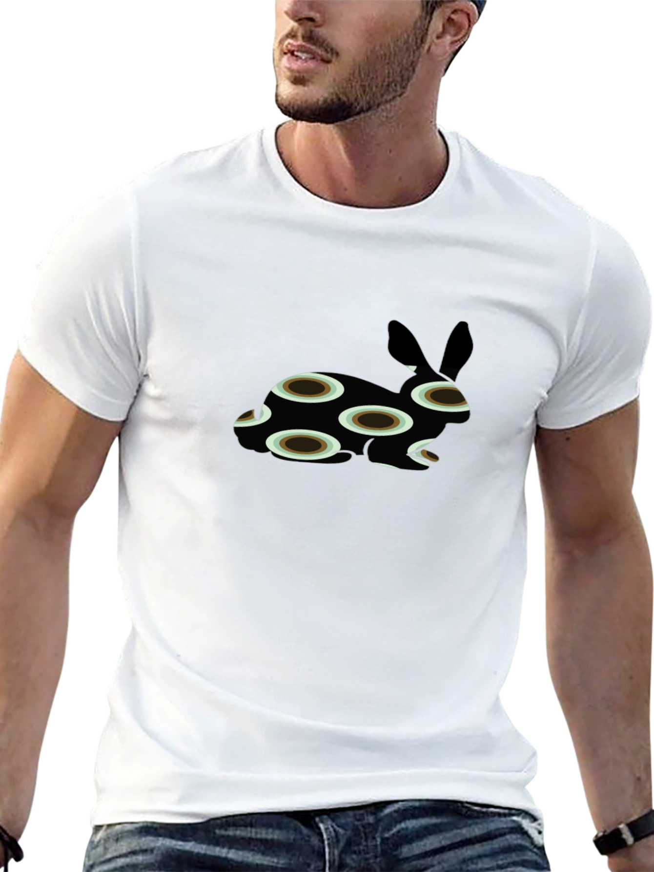 Black Abstract Bunny Print Black T-Shirt view 13