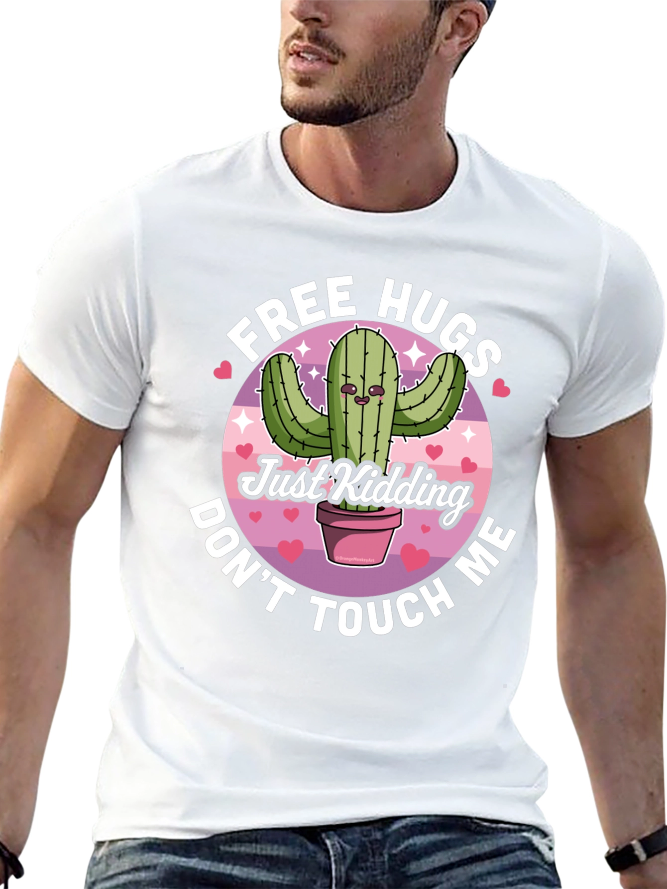 Black Funny Cactus Free Hugs T-Shirt - Don't Touch Me view 13