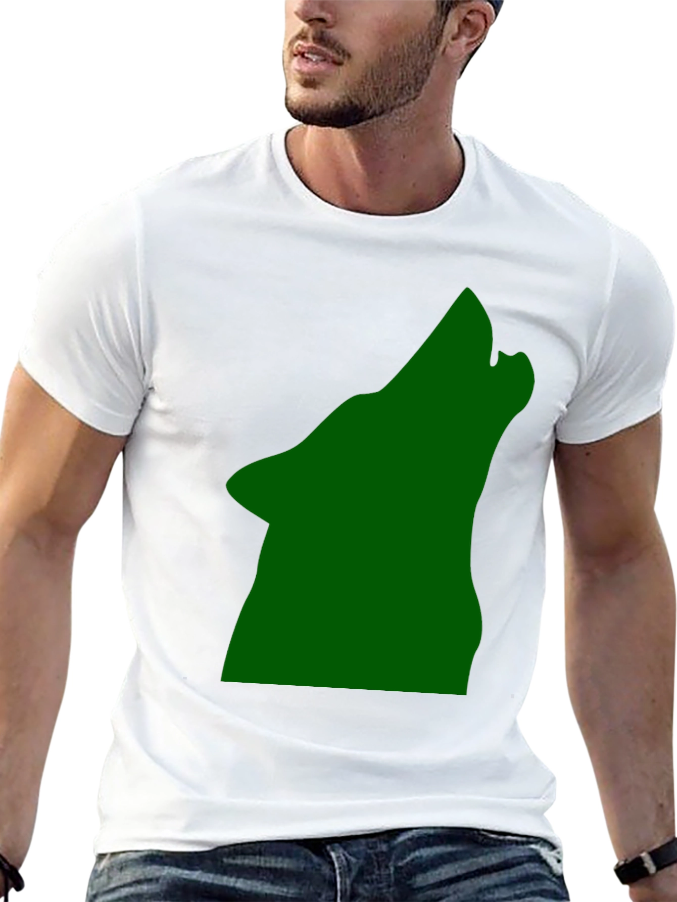 Black Black T-Shirt with Green Howling Wolf Design view 13