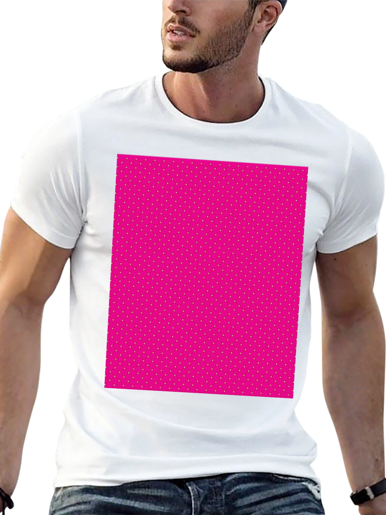 Black Men's Black T-Shirt with Pink Polka Dot Pattern view 13