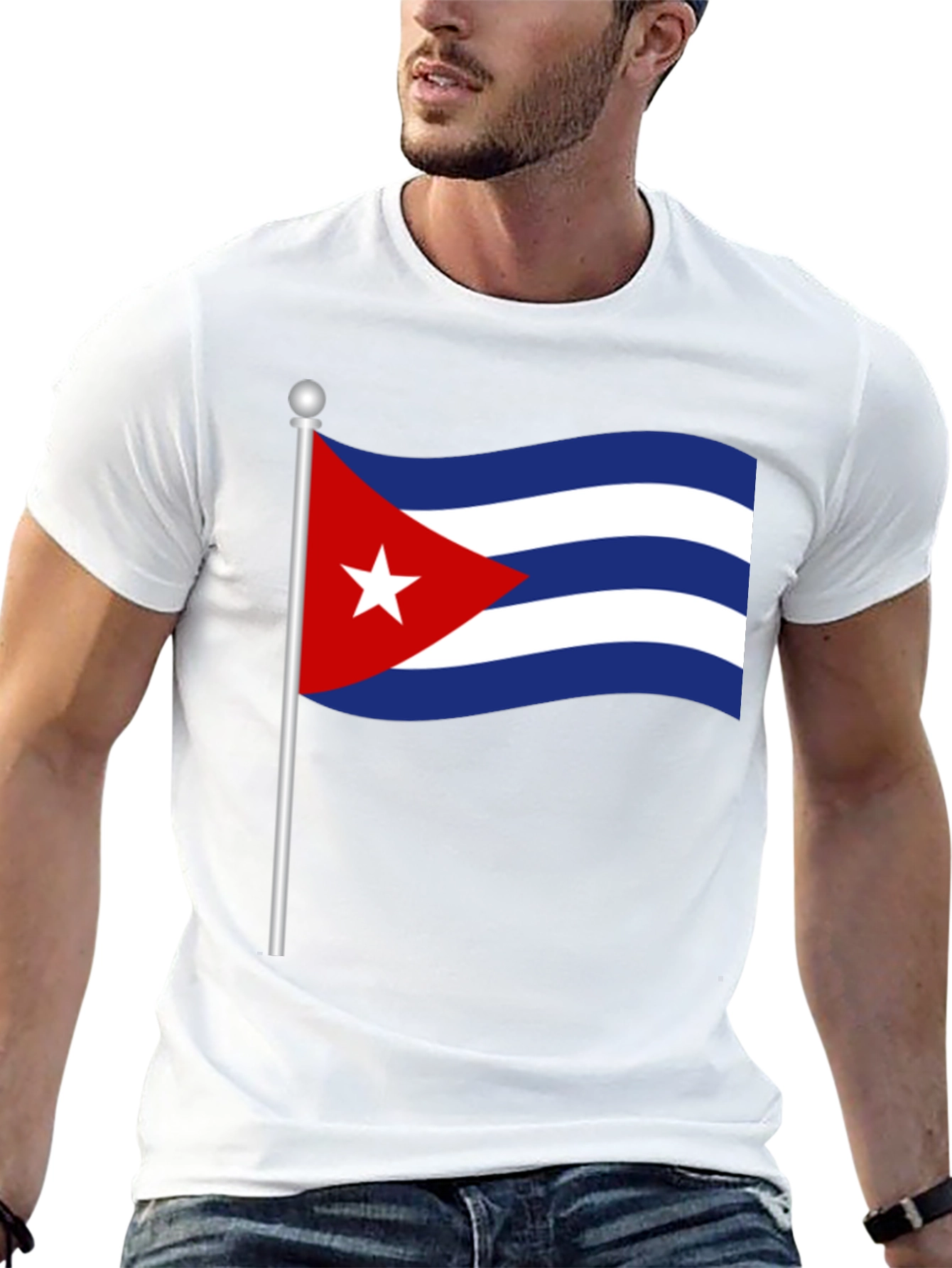Black Cuba Flag T-Shirt - Black Crew Neck Tee view 13