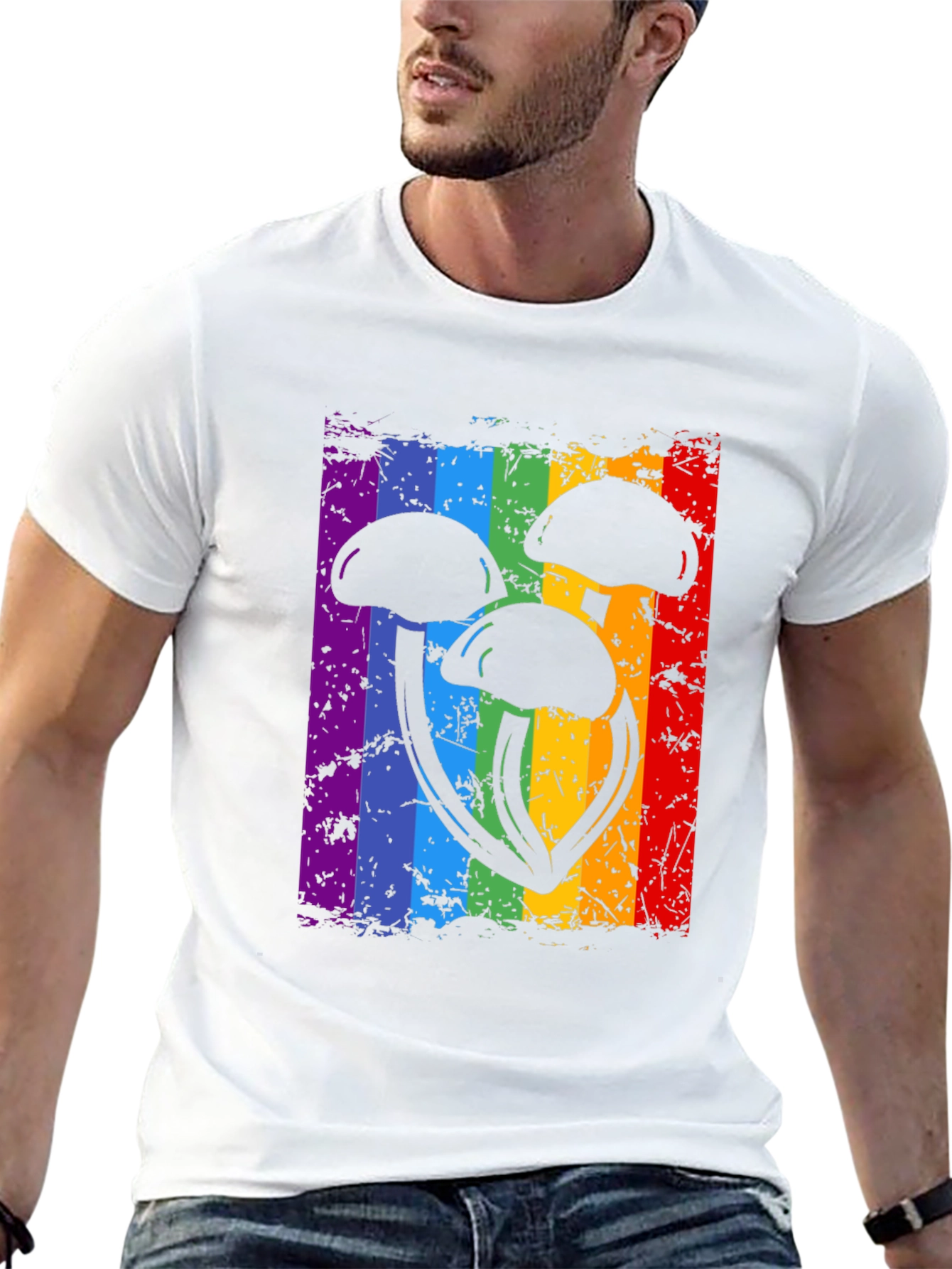 Black Rainbow Mushroom Graphic Tee view 13