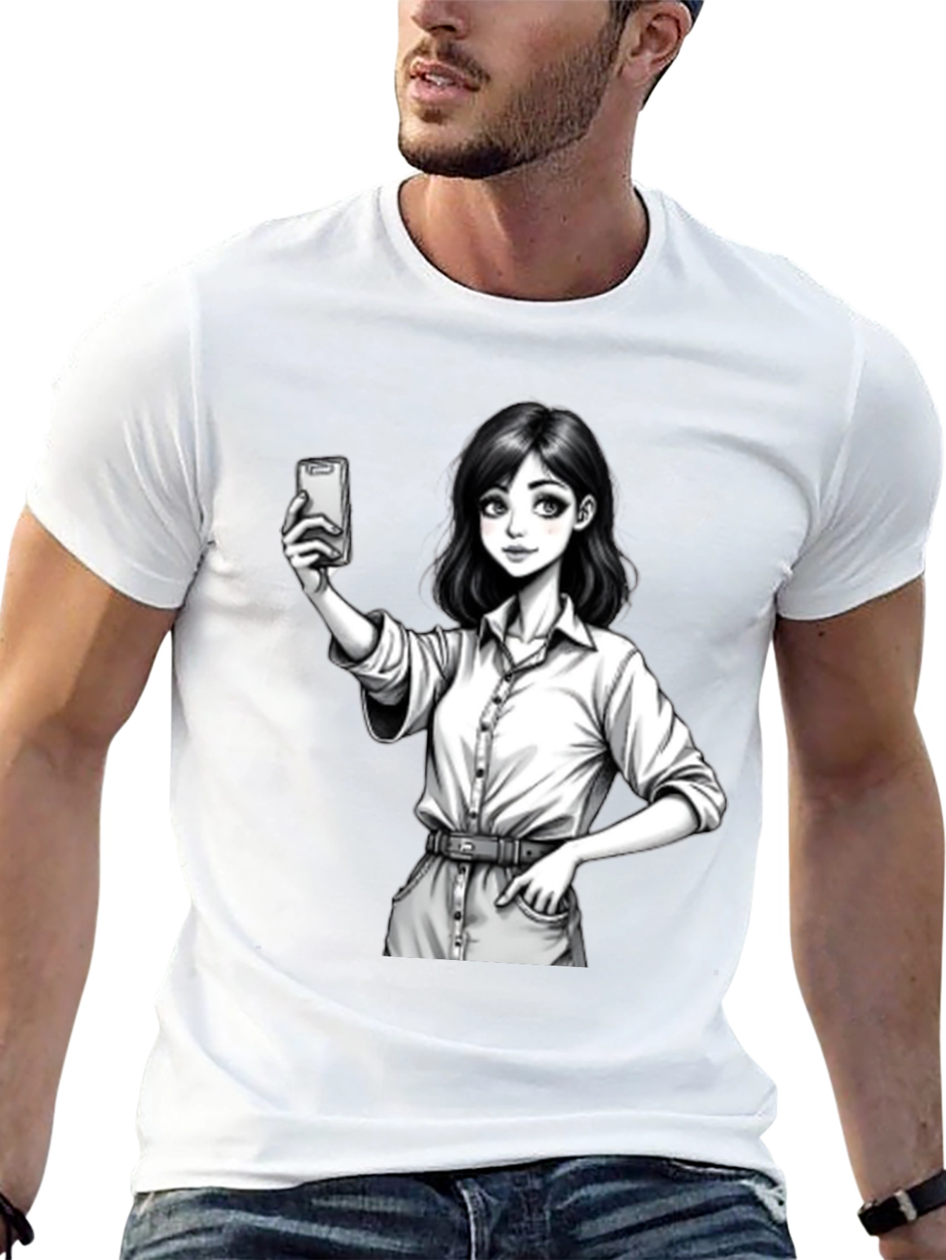 Black Anime Girl Selfie Black T-Shirt view 13