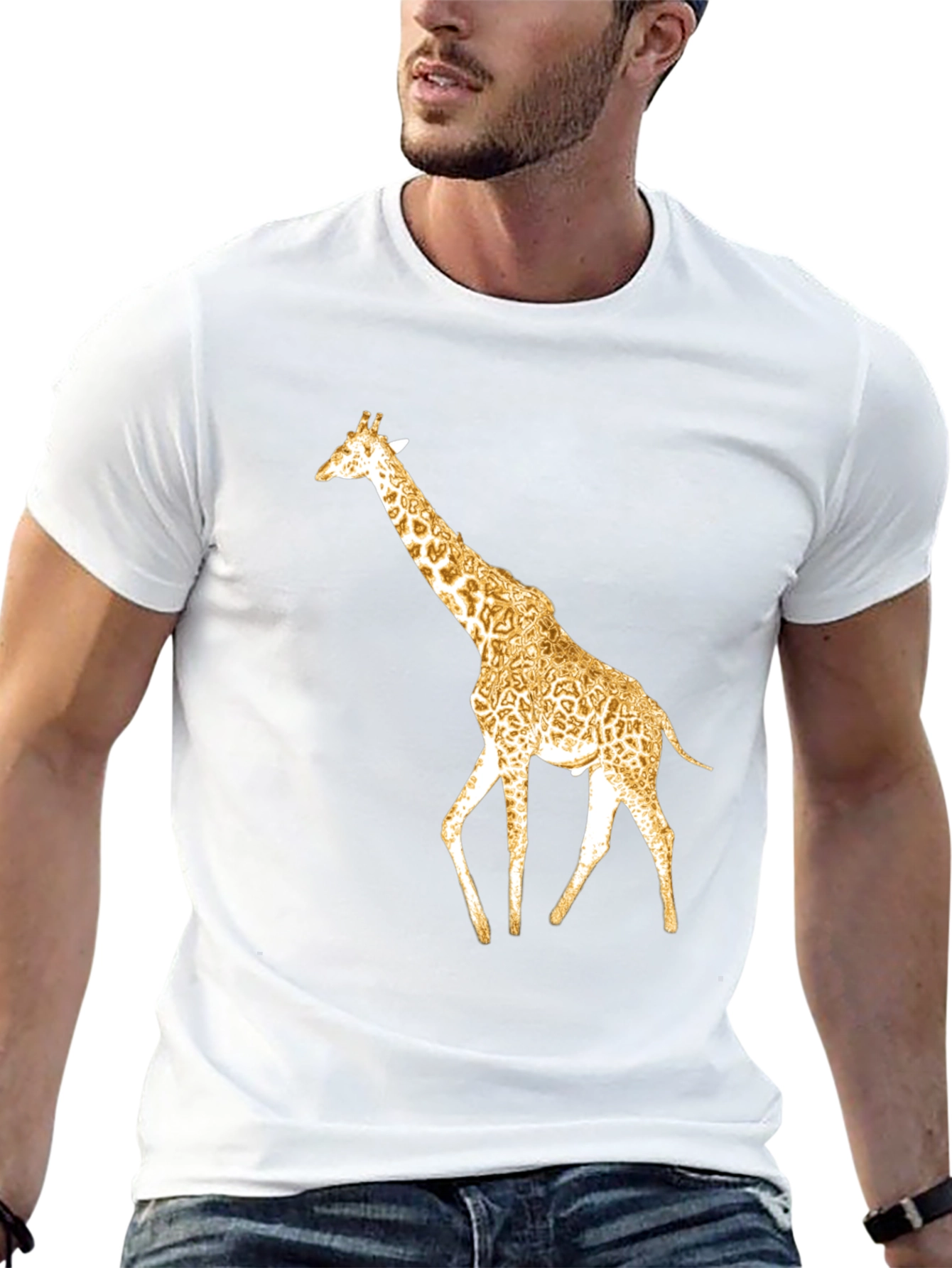 Black Stylish Giraffe Print Black T-Shirt view 13