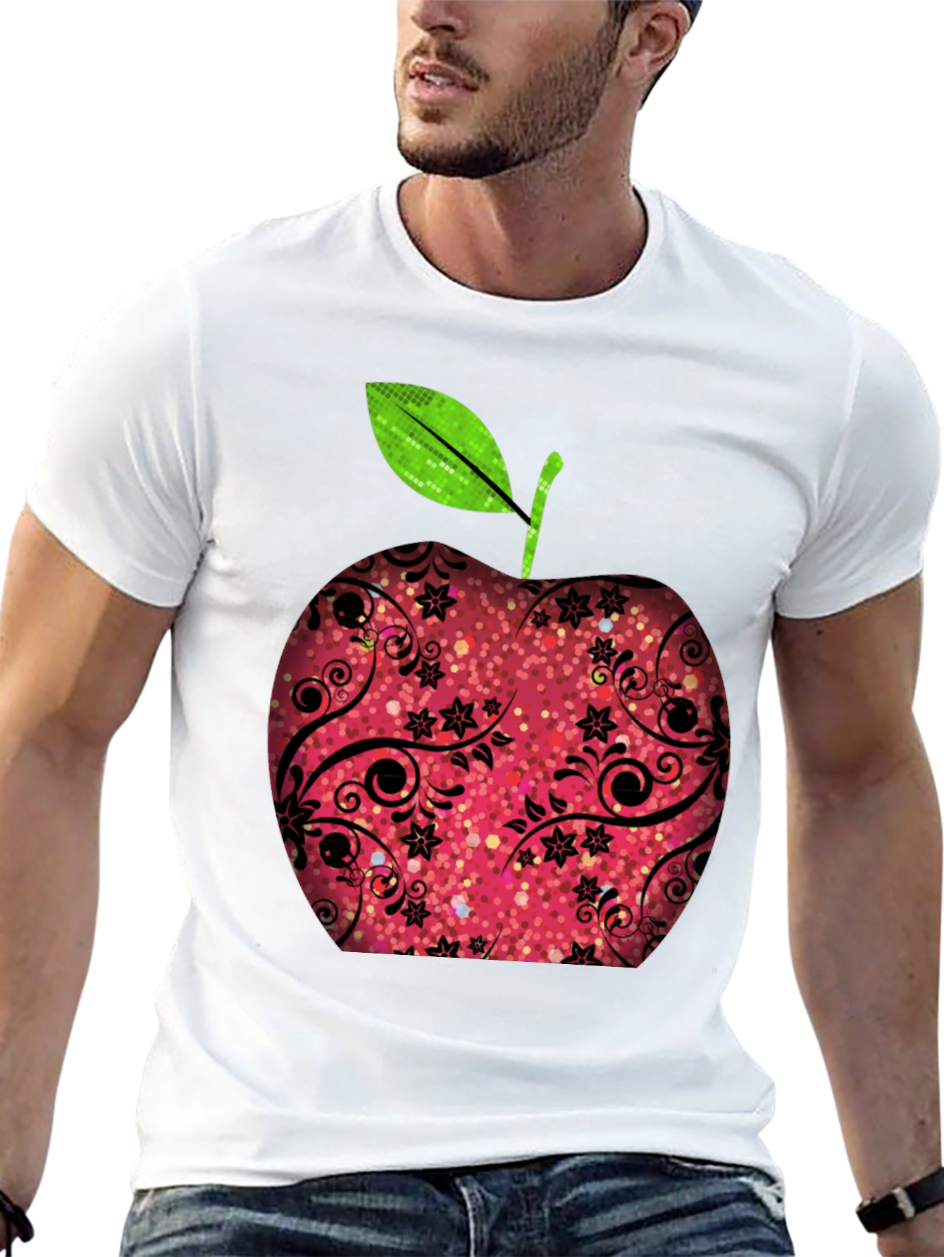 Black Apple Graphic Print Black T-Shirt view 13