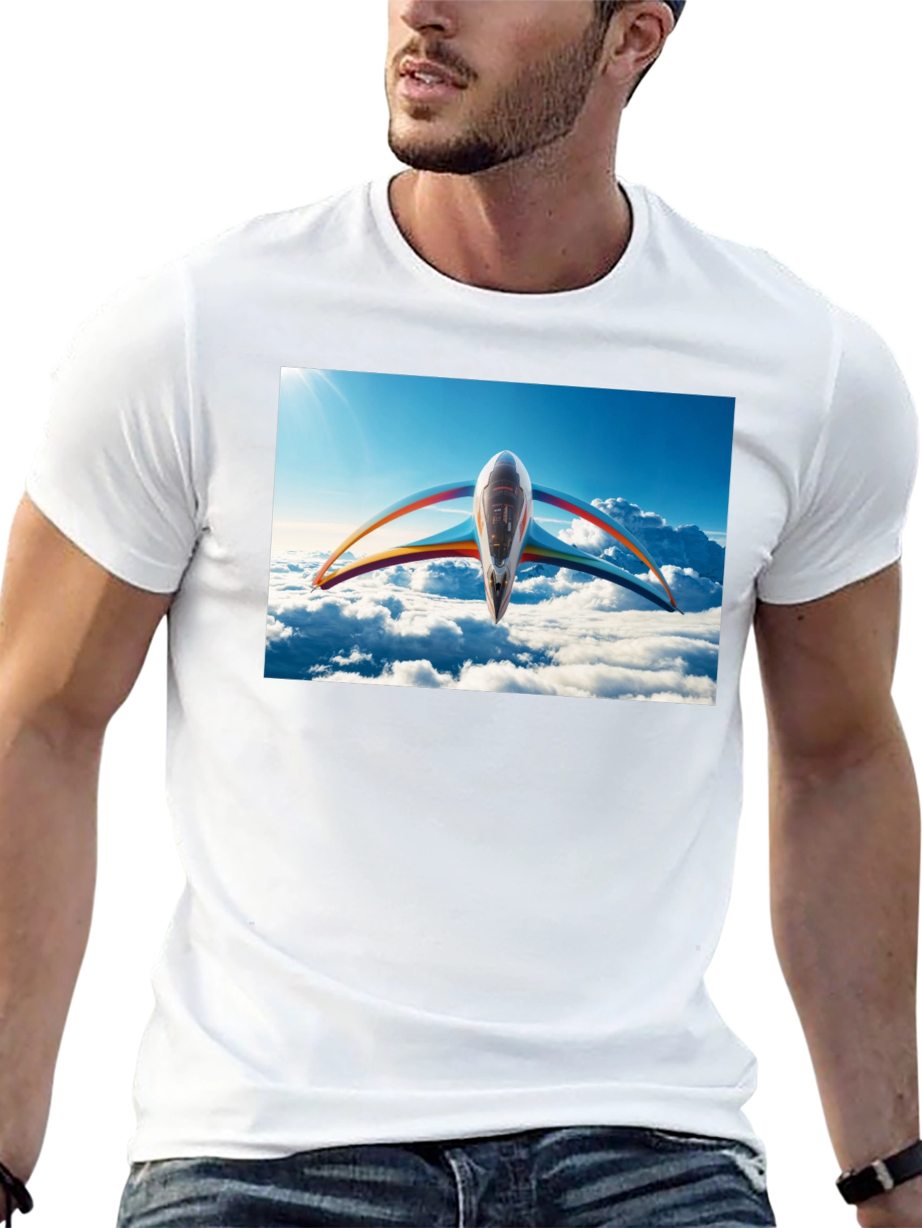 Black Futuristic Plane Graphic T-Shirt view 13